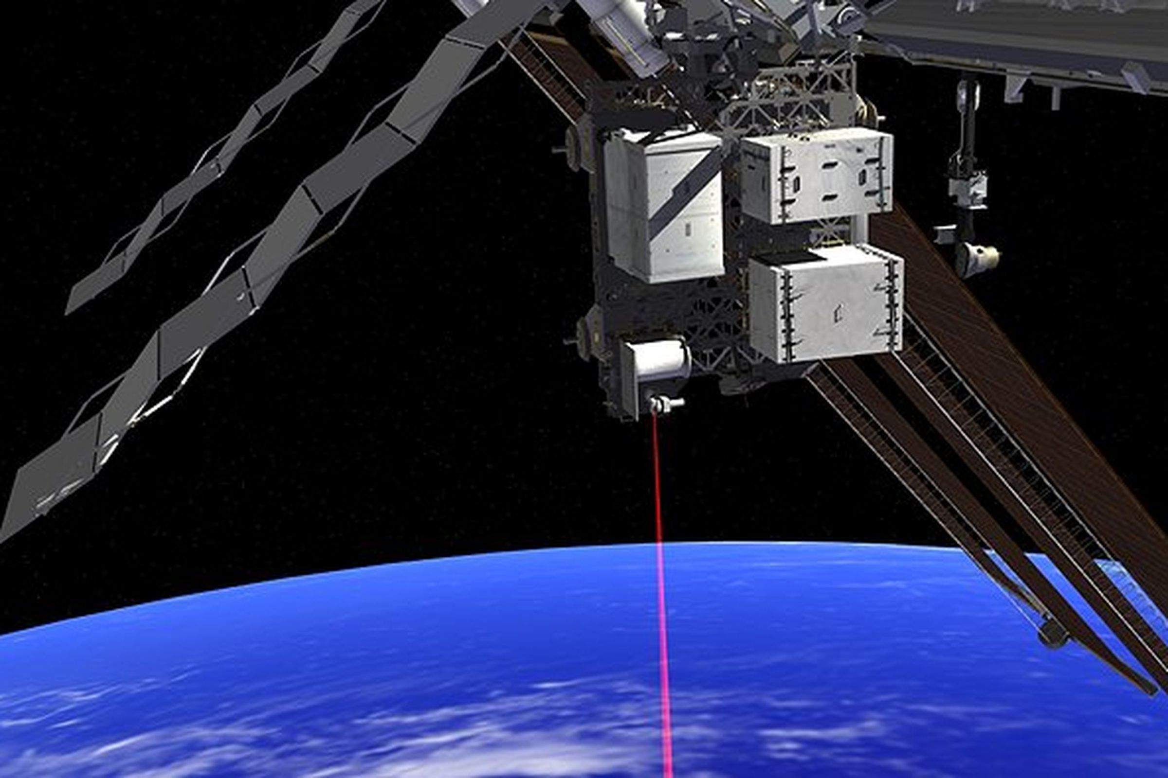 Artist's rendering of NASA OPALS prototype laser communication system.  