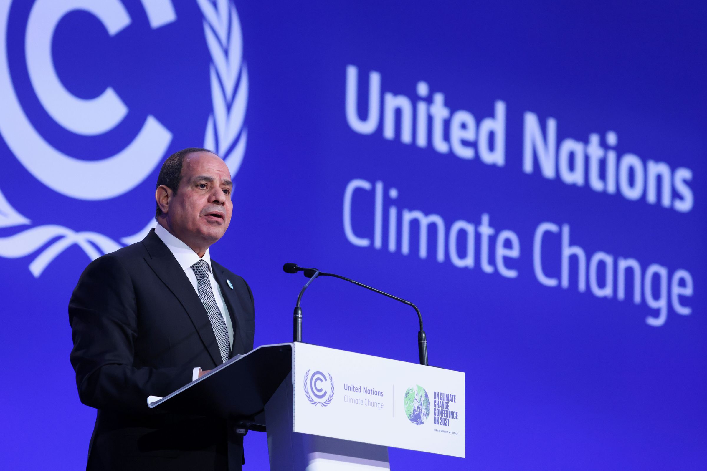 Egypt President Abdel Fattah al-Sisi speaking during the UN Climate Change Conference COP26