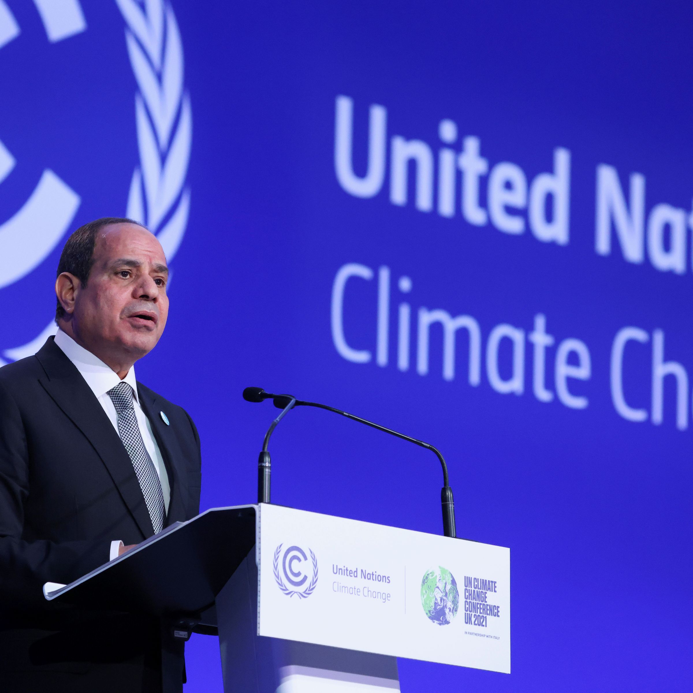 Egypt President Abdel Fattah al-Sisi speaking during the UN Climate Change Conference COP26