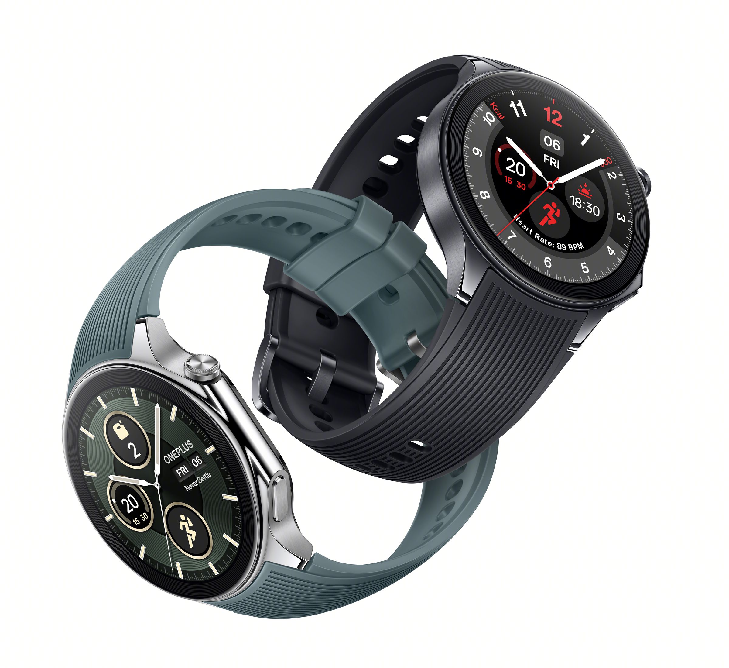 Render of both OnePlus Watch 2 colors intertwined