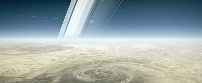 A rendering of Cassini’s dive into Saturn.