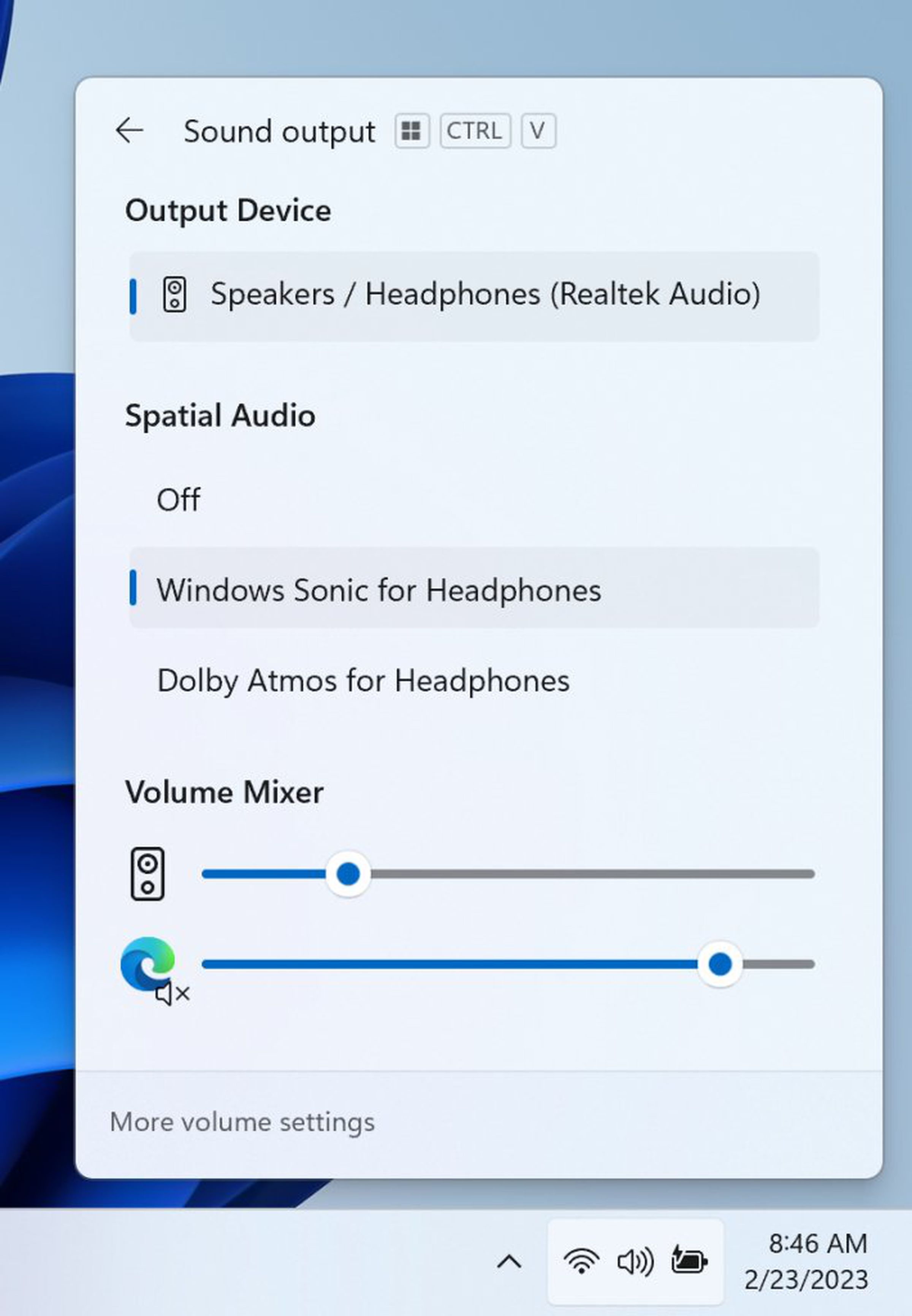 A screenshot of the new Windows 11 volume mixer
