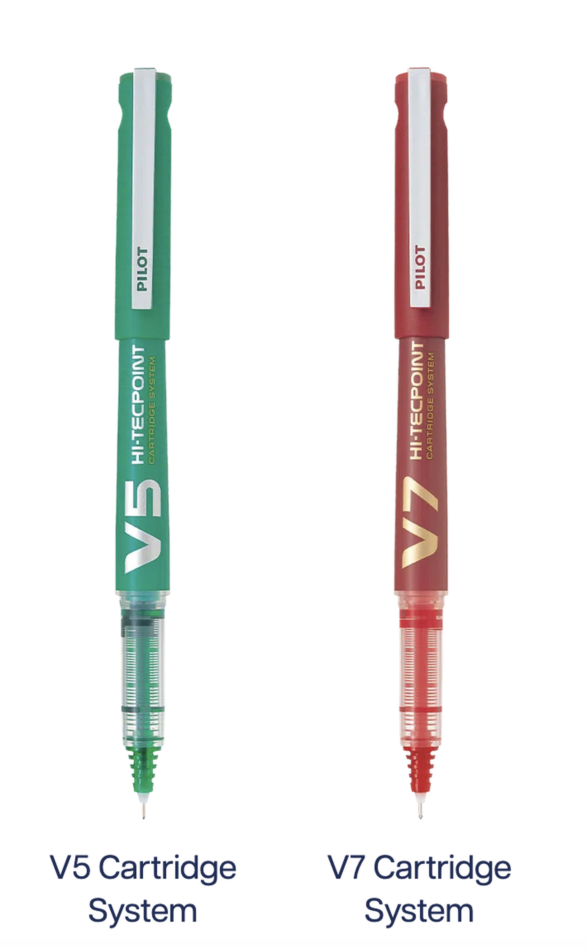 A screenshot of the two pens, the V5 and V7 Cartridge System discussed longingly in this story. They are in green and red for some reason? Obviously I would use black.