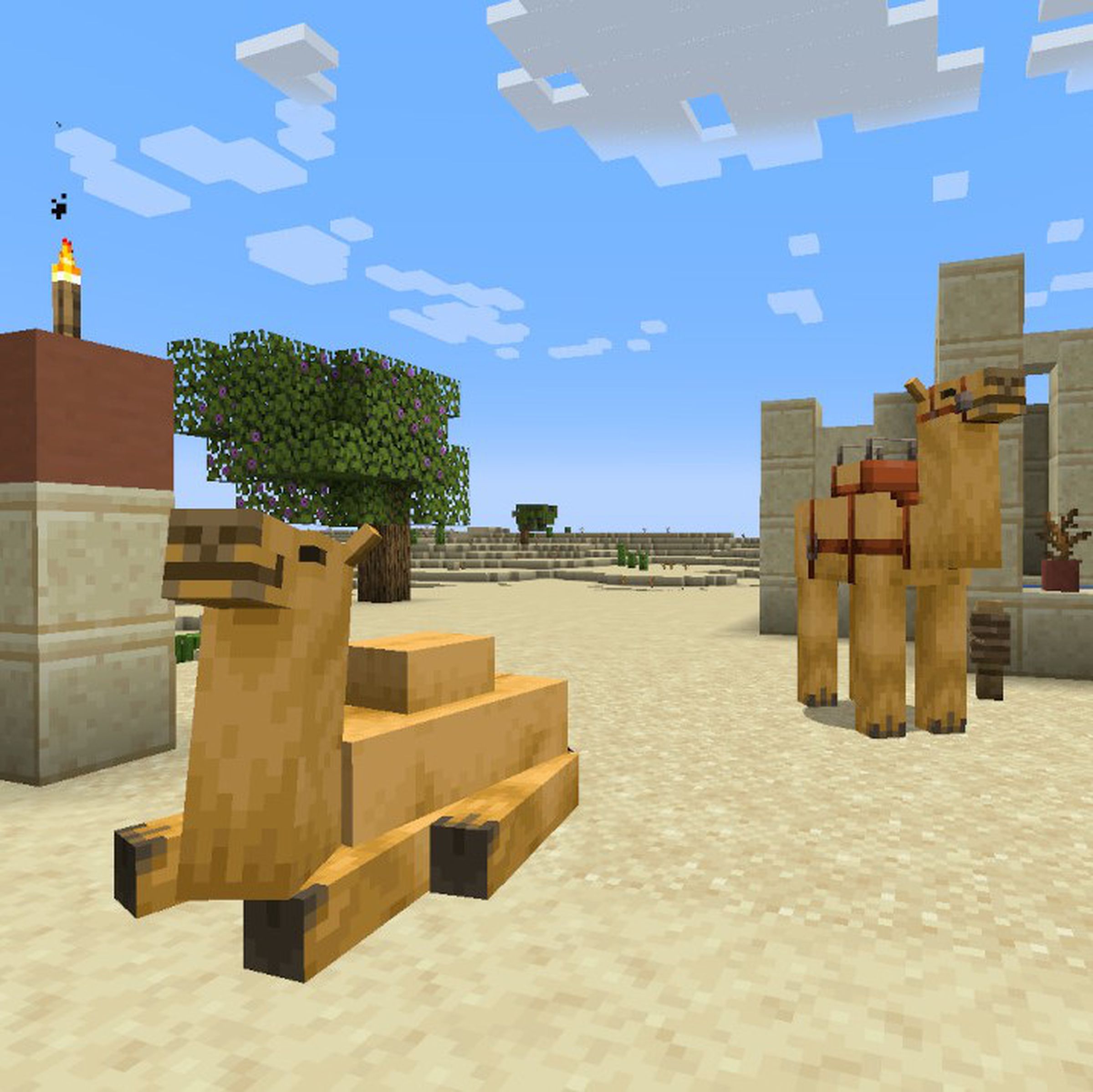 A screenshot of camels in an upcoming Minecraft update.