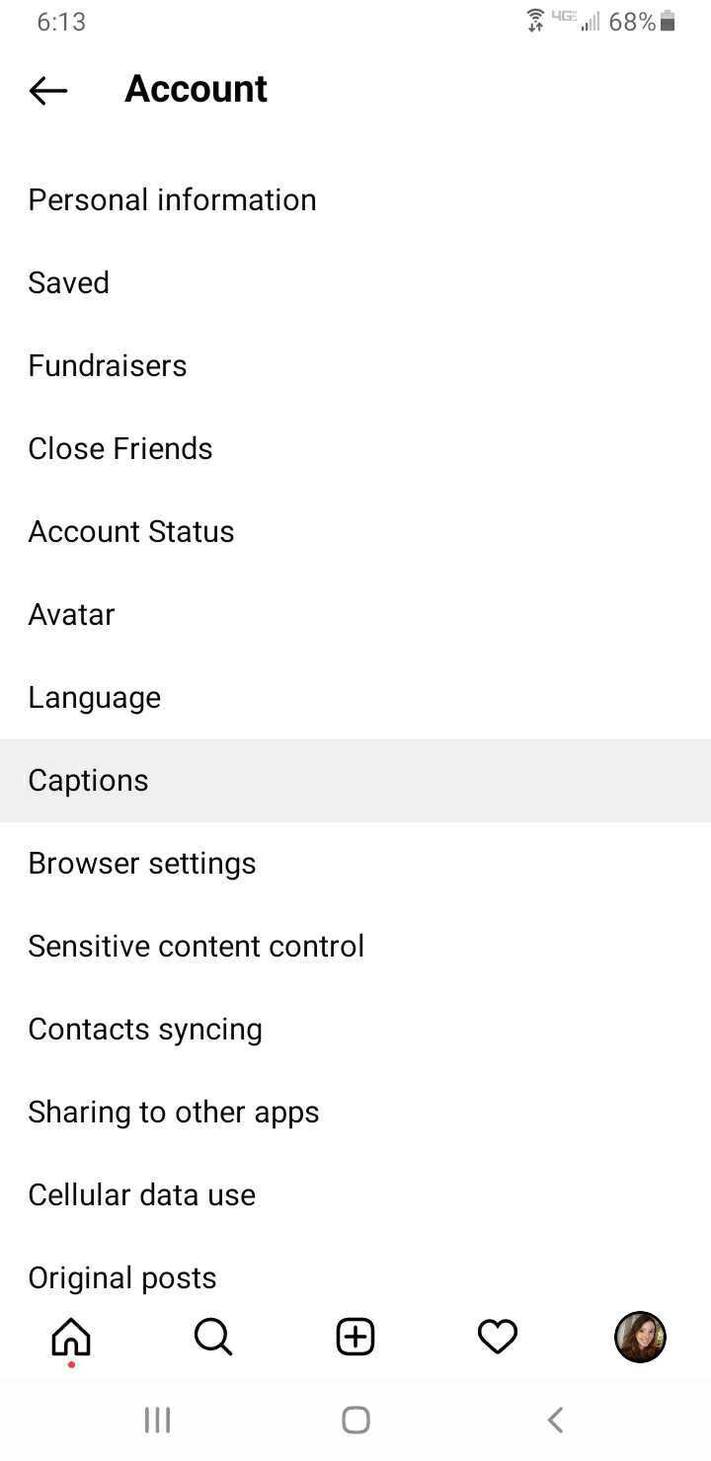 Choose “Captions” from your account settings.