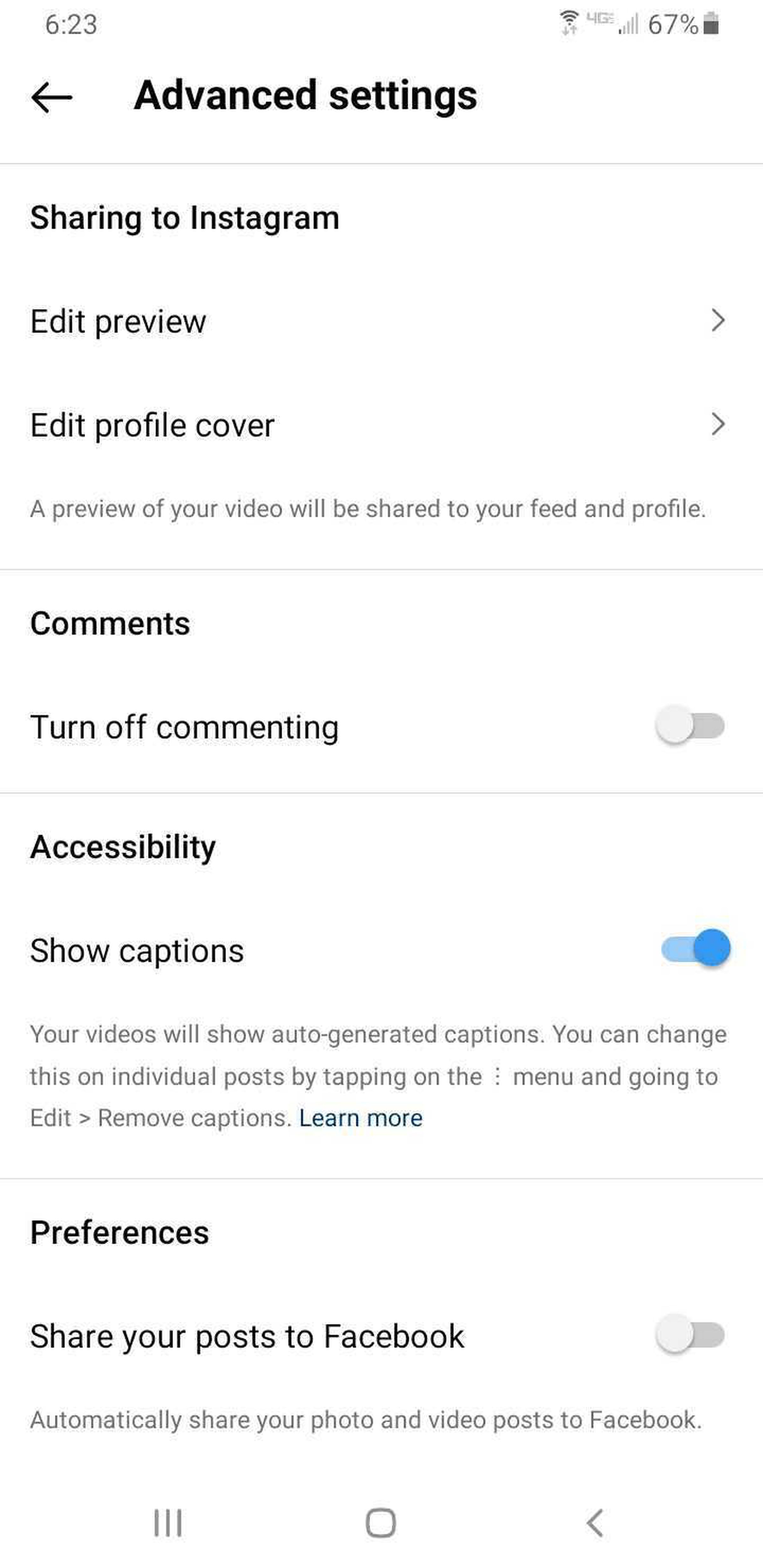 Toggle “Show captions” on or off.