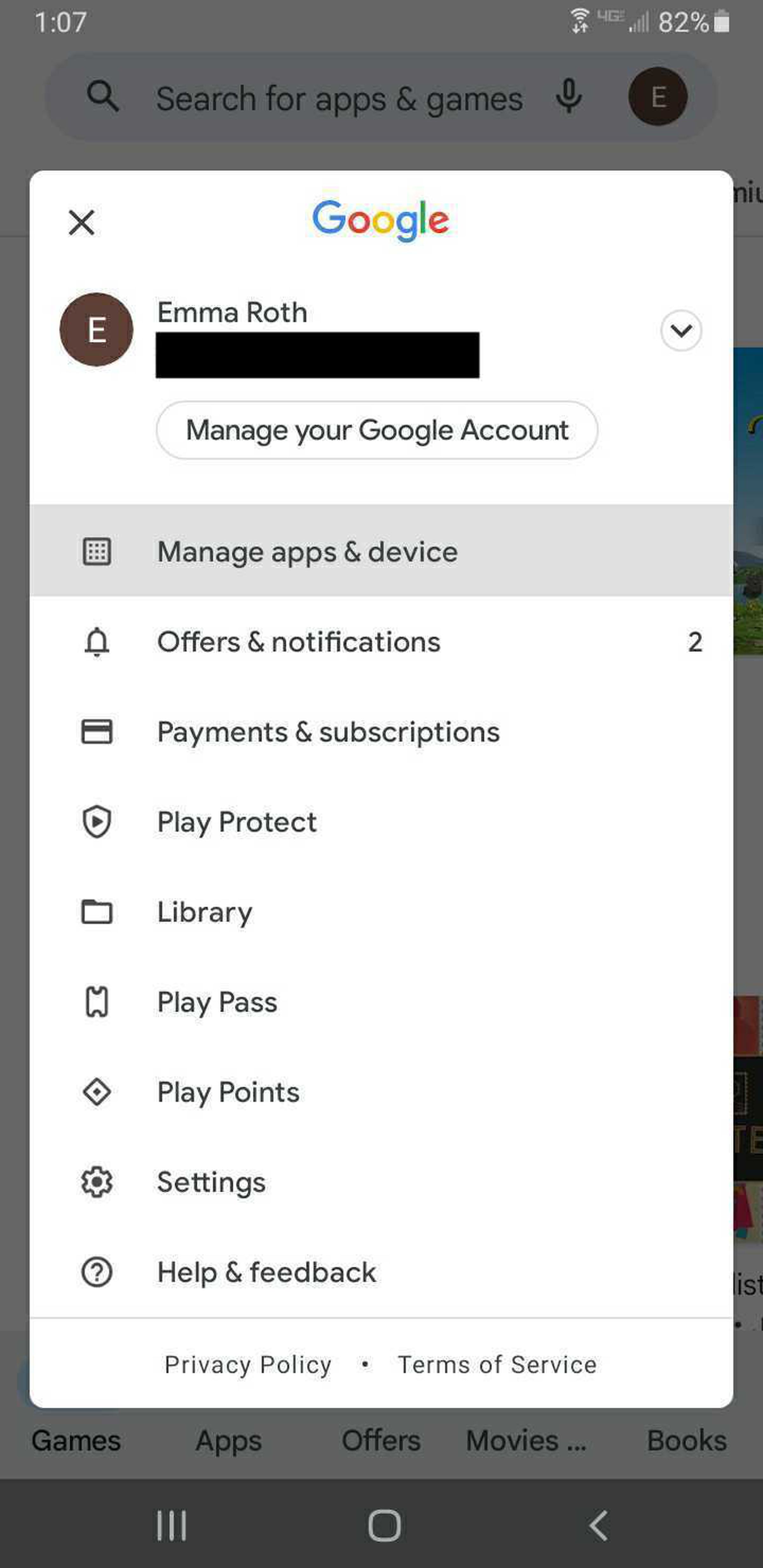 Choose “Manage apps & device.”