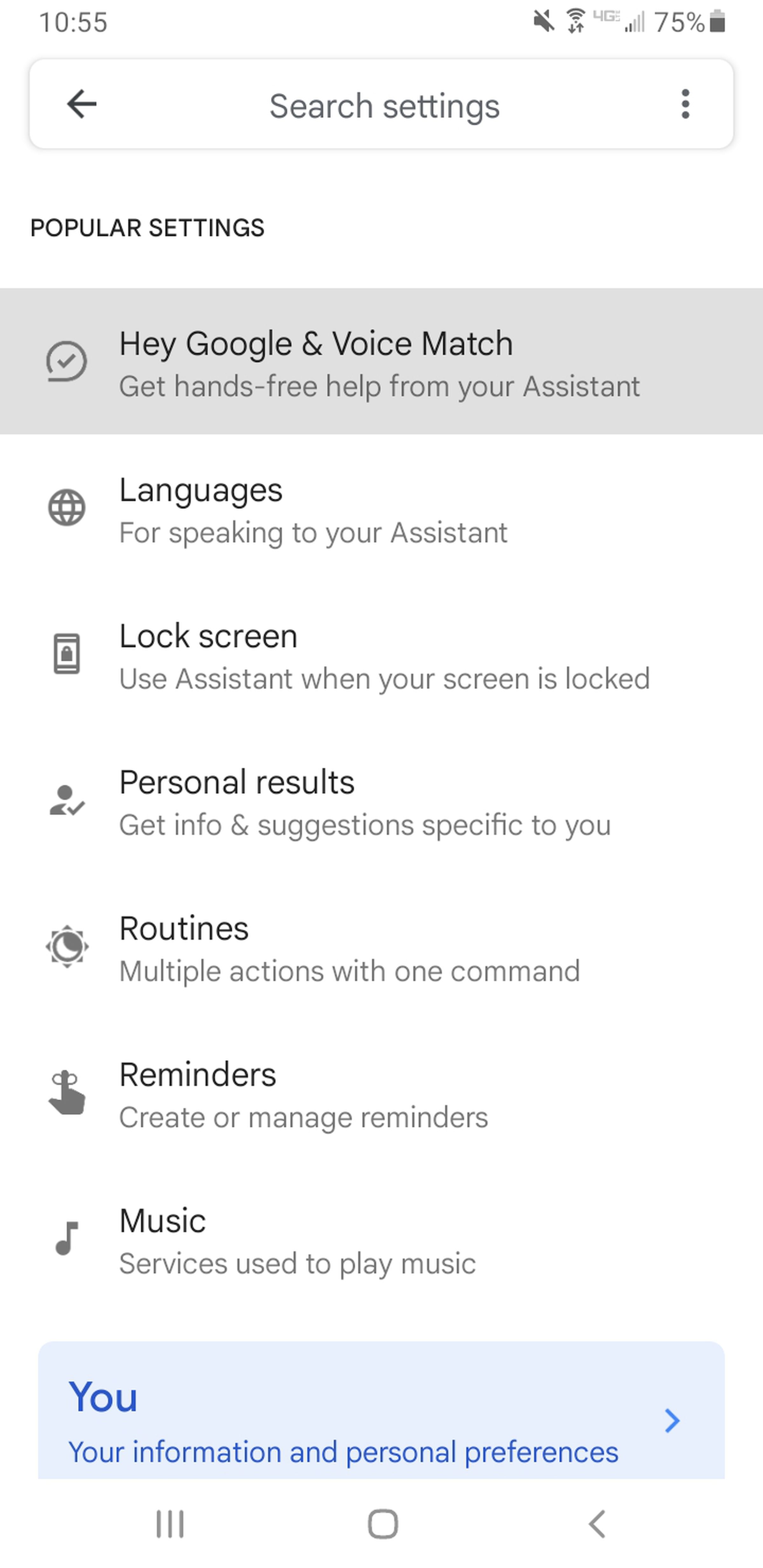 Choose “Settings” > “Google Assistant” > “Hey Google & Voice Match.”