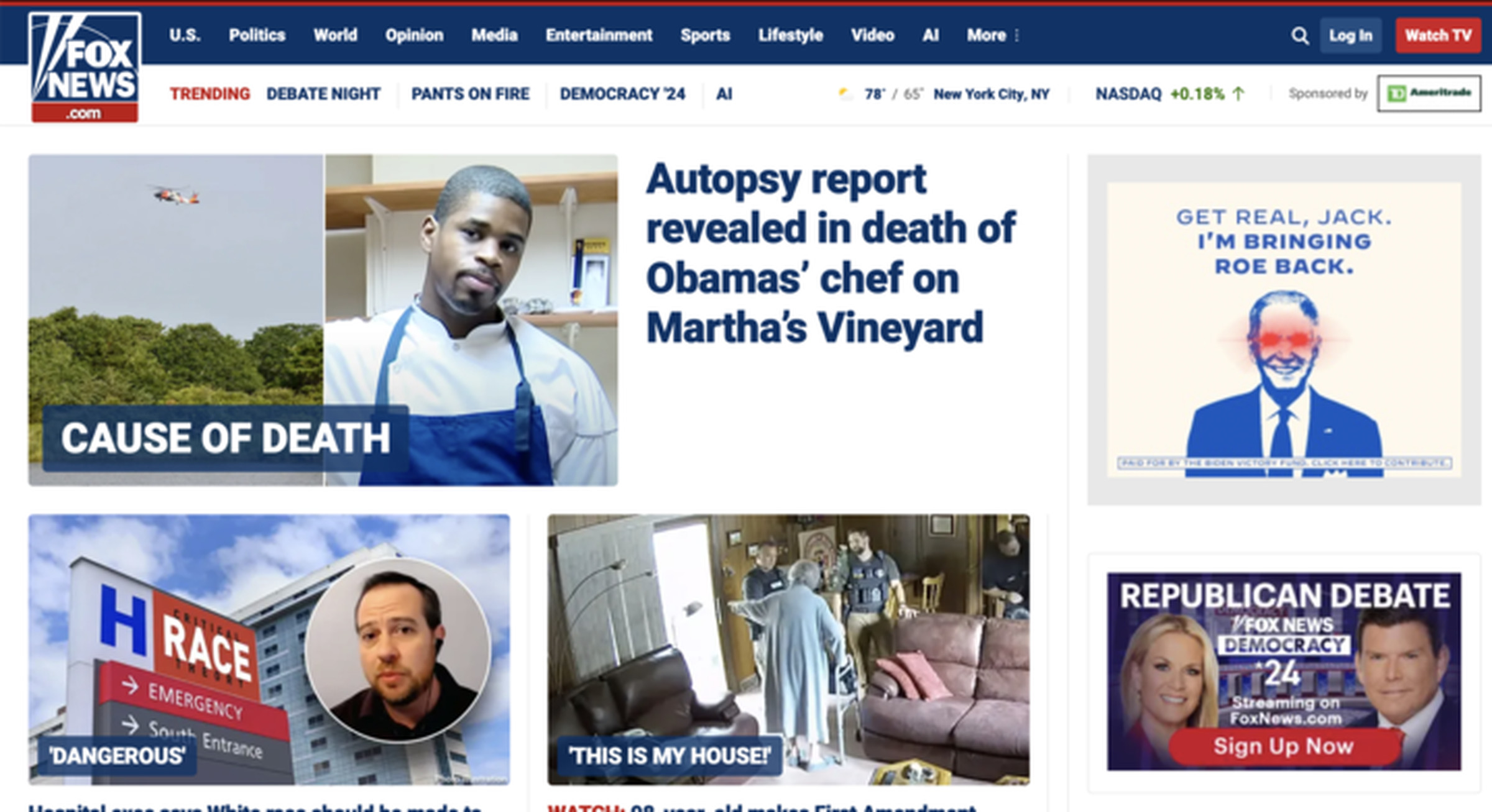 A screenshot of the Fox News website with a “Dark Brandon” ad in the upper right corner.