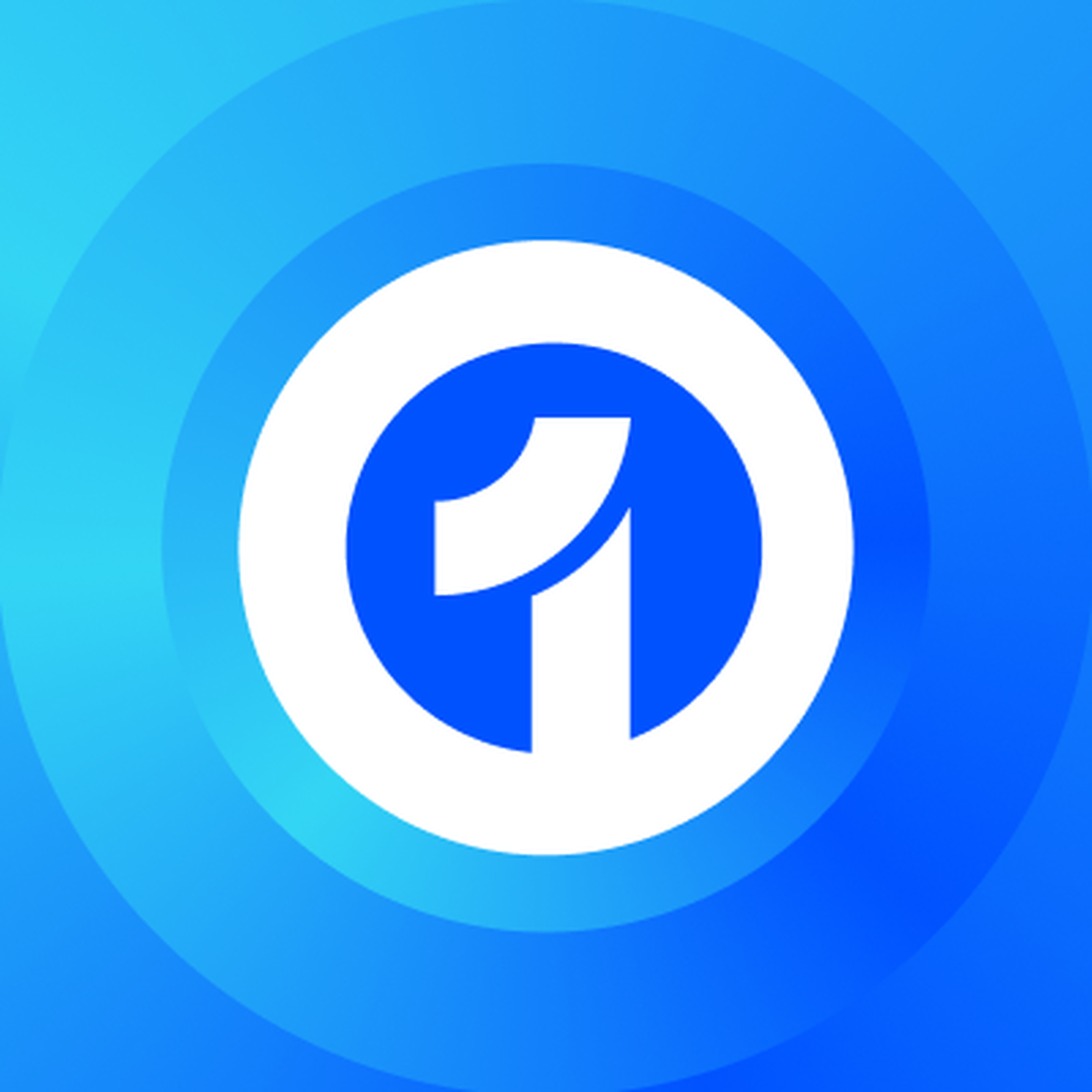 The Coinbase One logo features concentric circles filled with blue gradients and a stylized number “1”