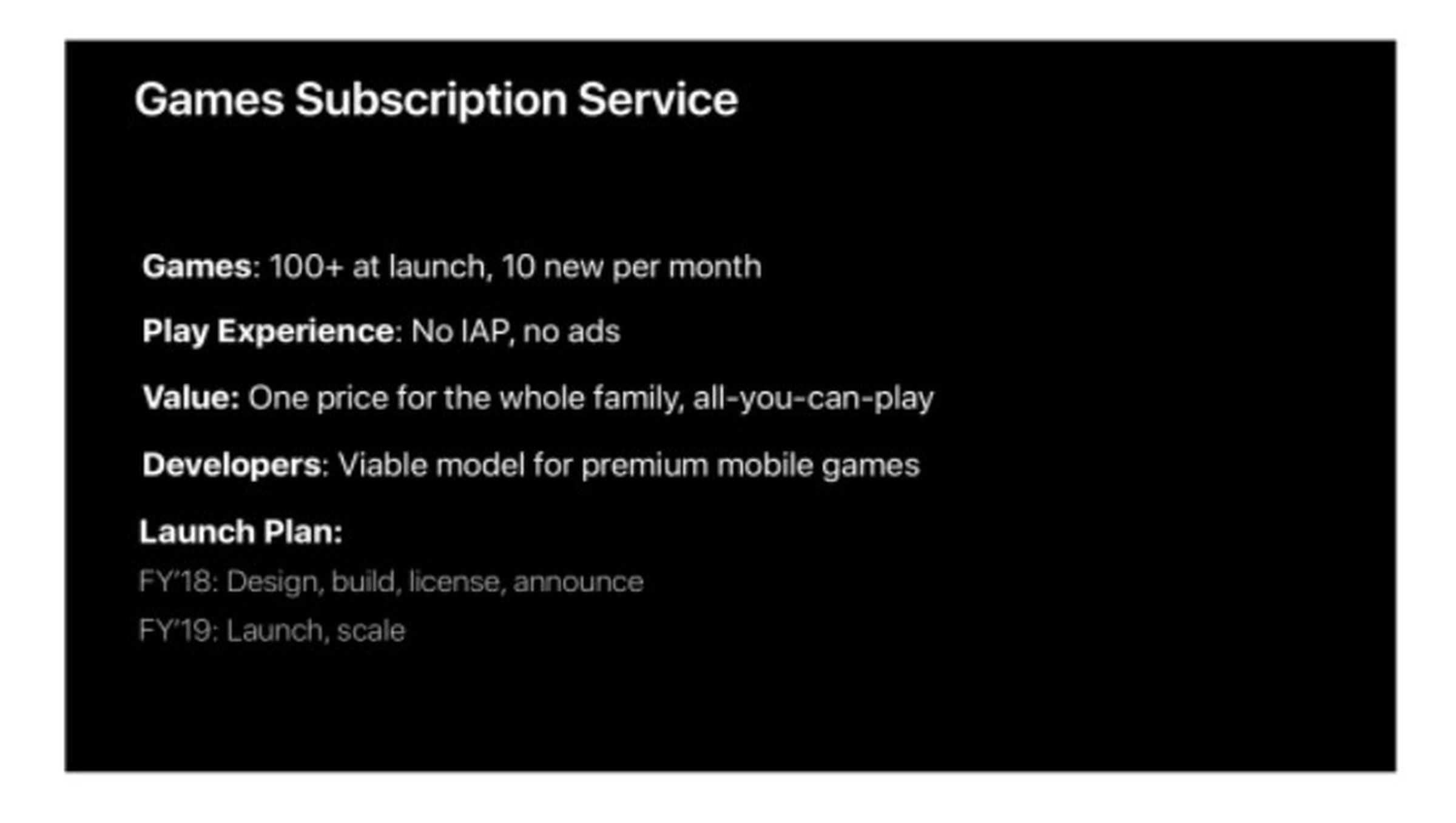 Apple describes its “game subscription service,” which would launch as Apple Arcade