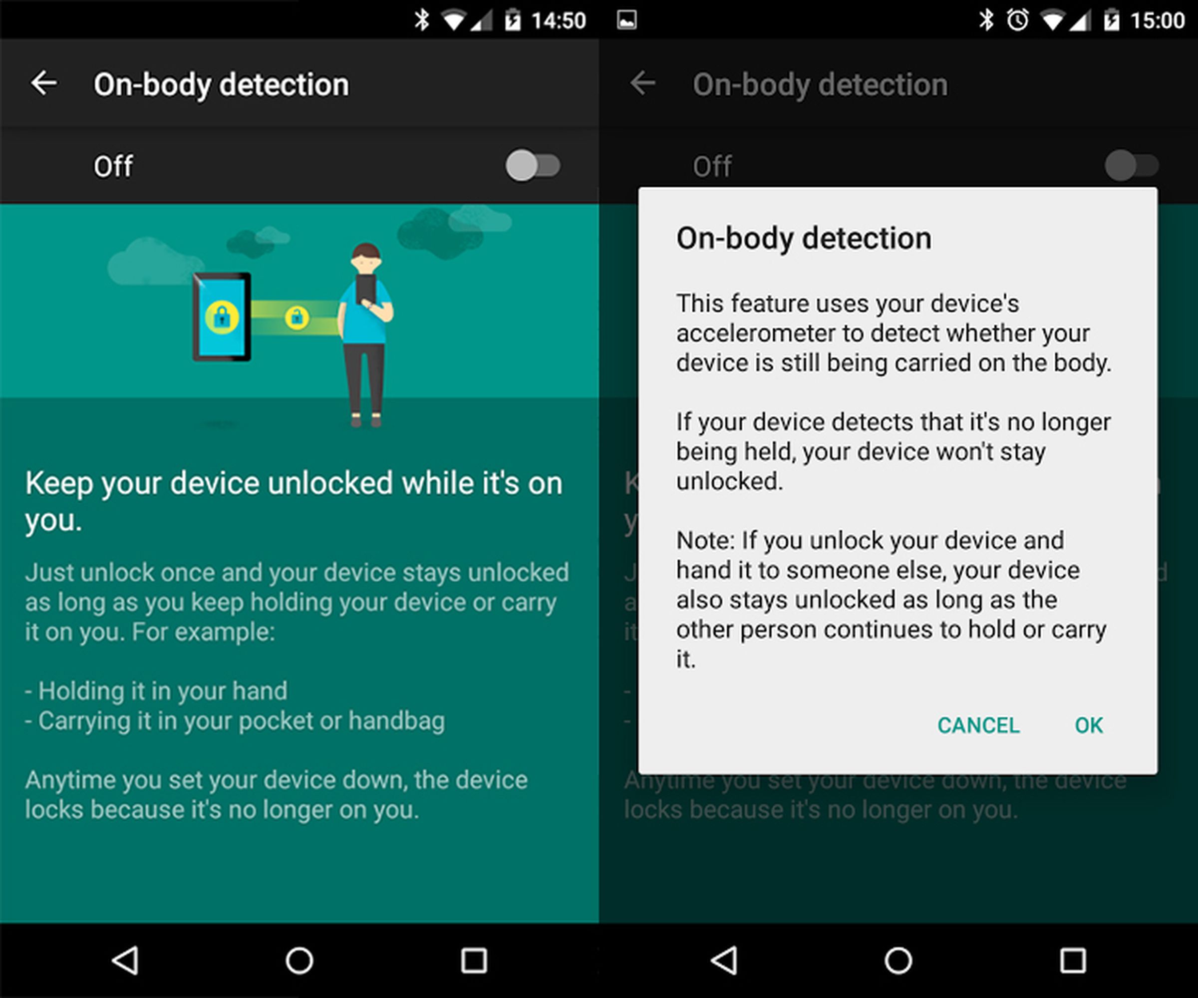 android on body detection