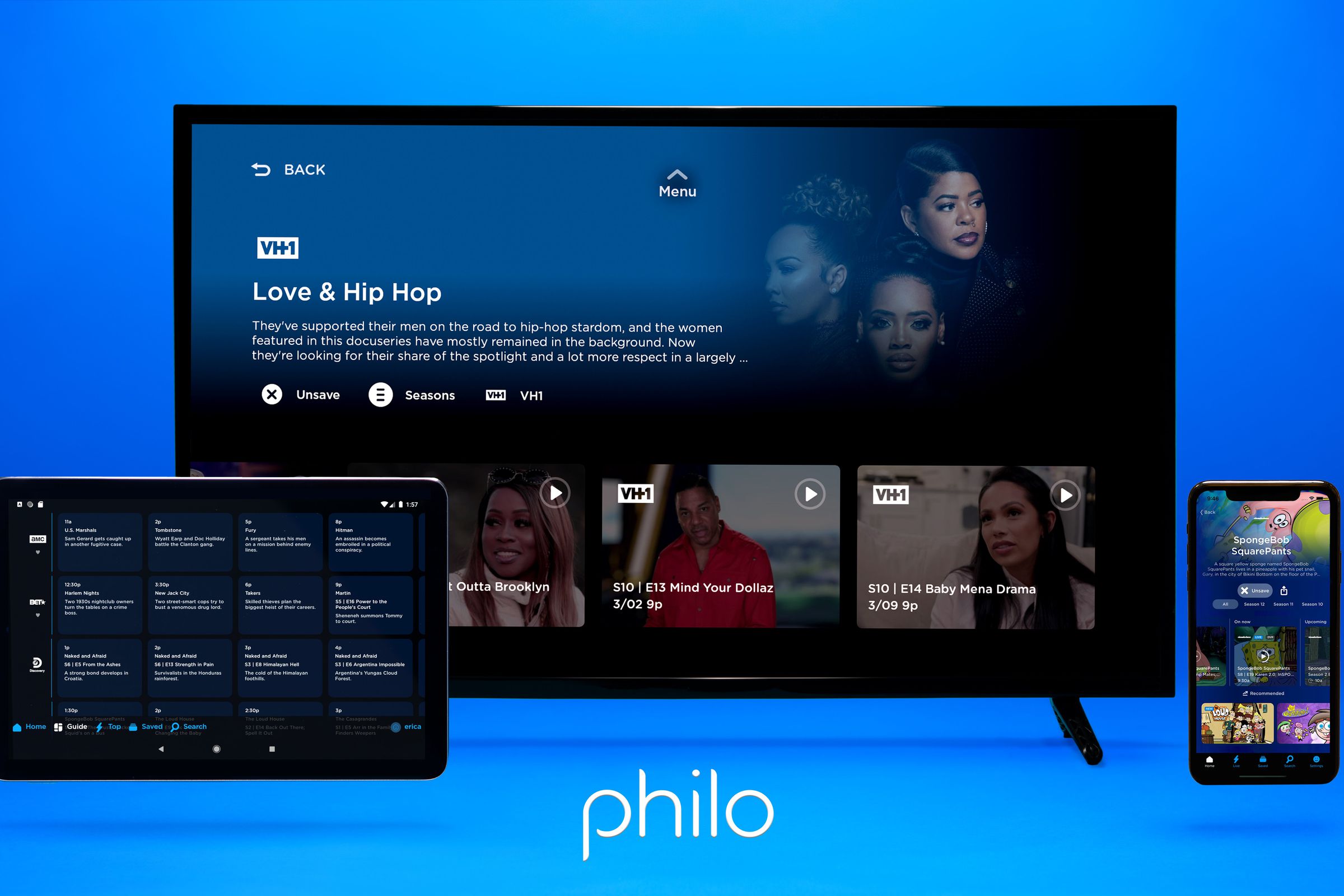 Philo’s streaming service on various devices.