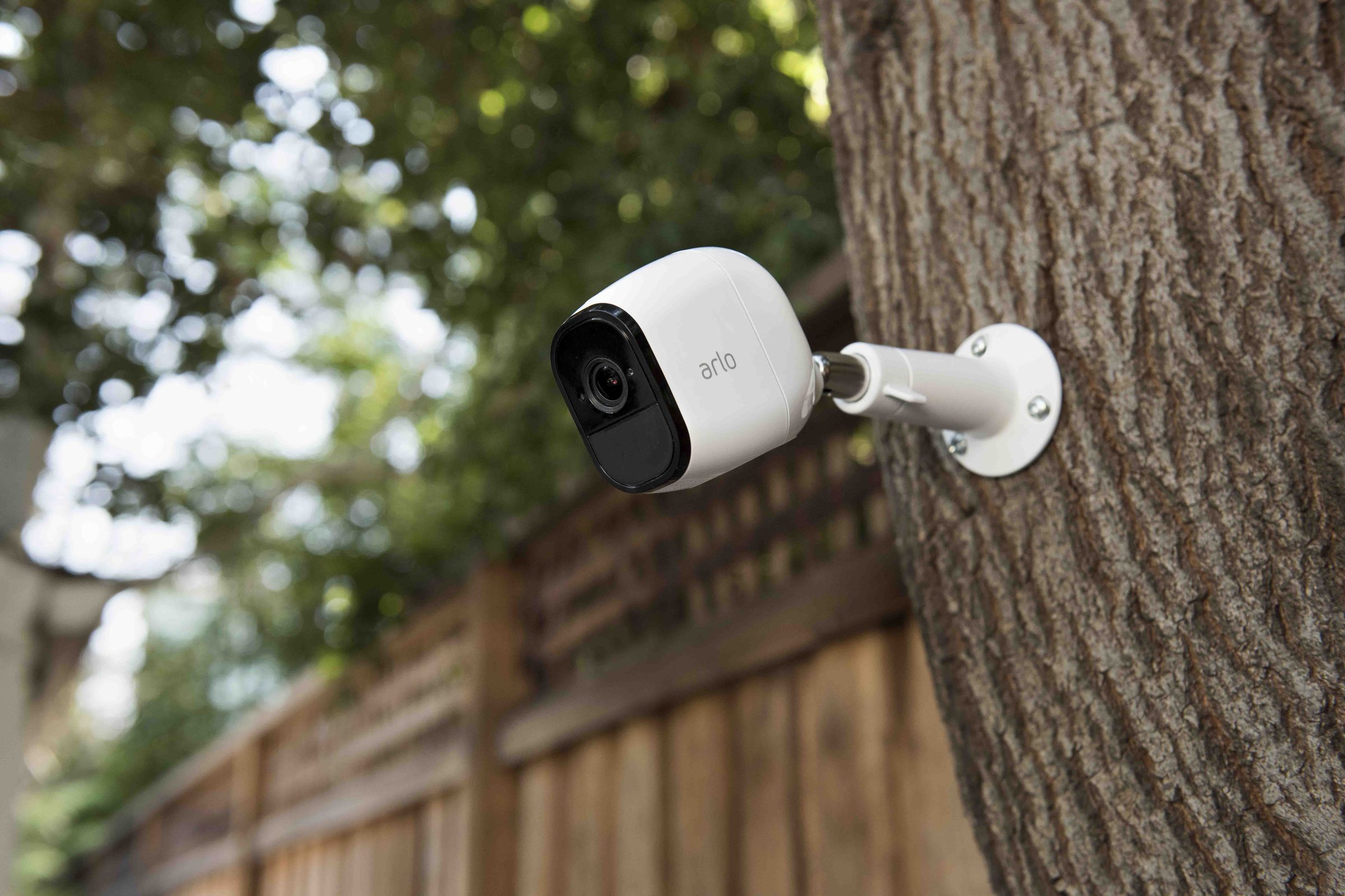 Netgear Arlo Pro security camera on a tree for some reason