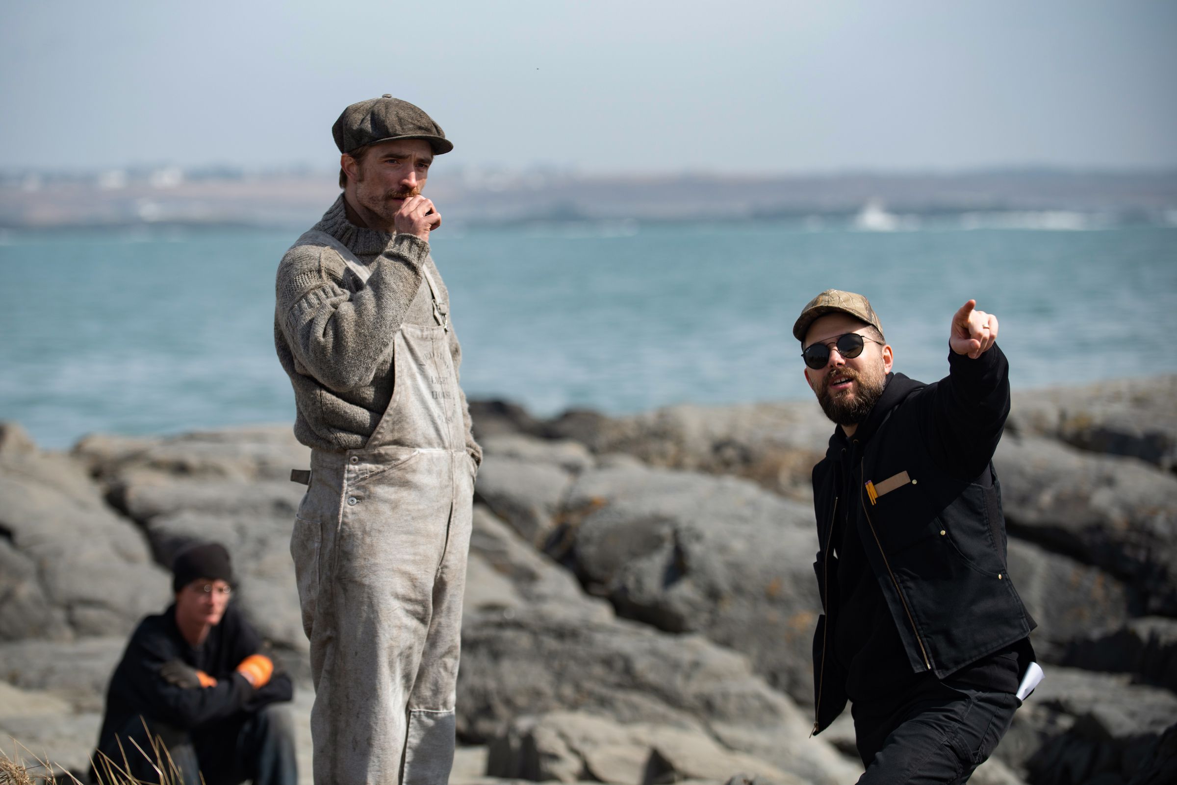 Robert Eggers (right) and Robert Pattinson on location shooting The Lighthouse