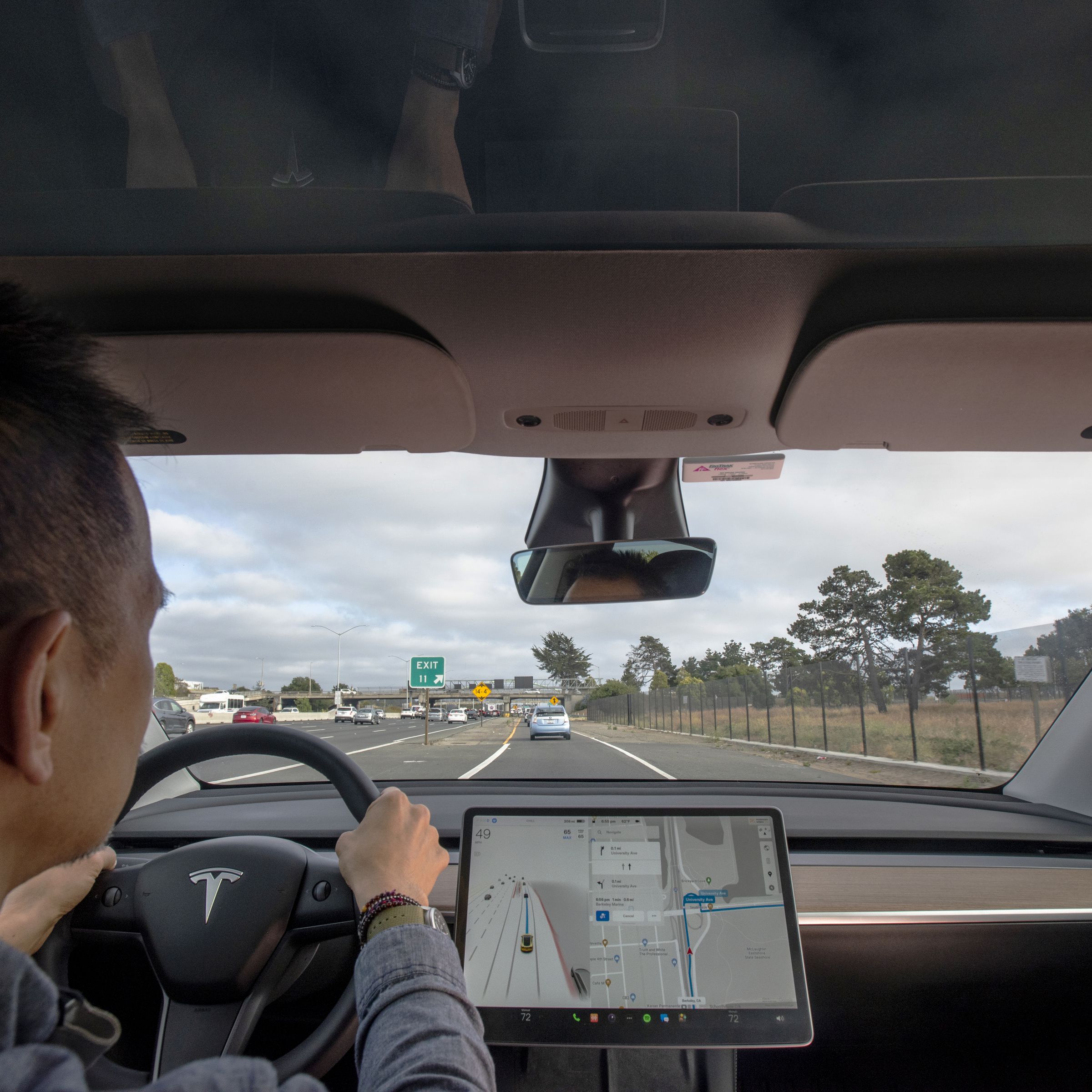 View of FSD system in action with Tesla dashboard display