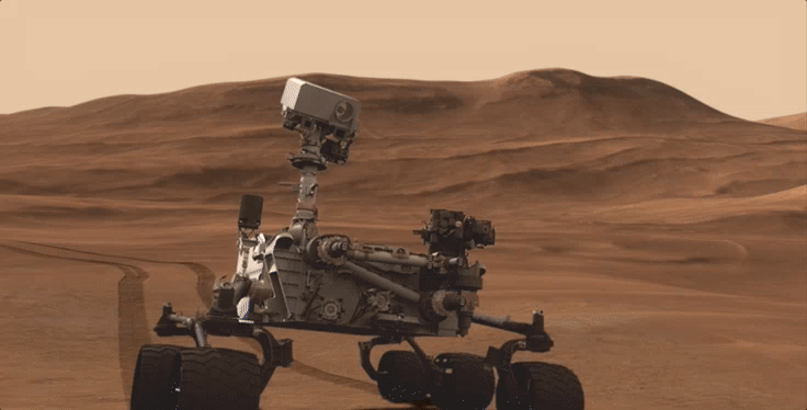 An animation that shows Curiosity using ChemCam to study different targets on Mars.