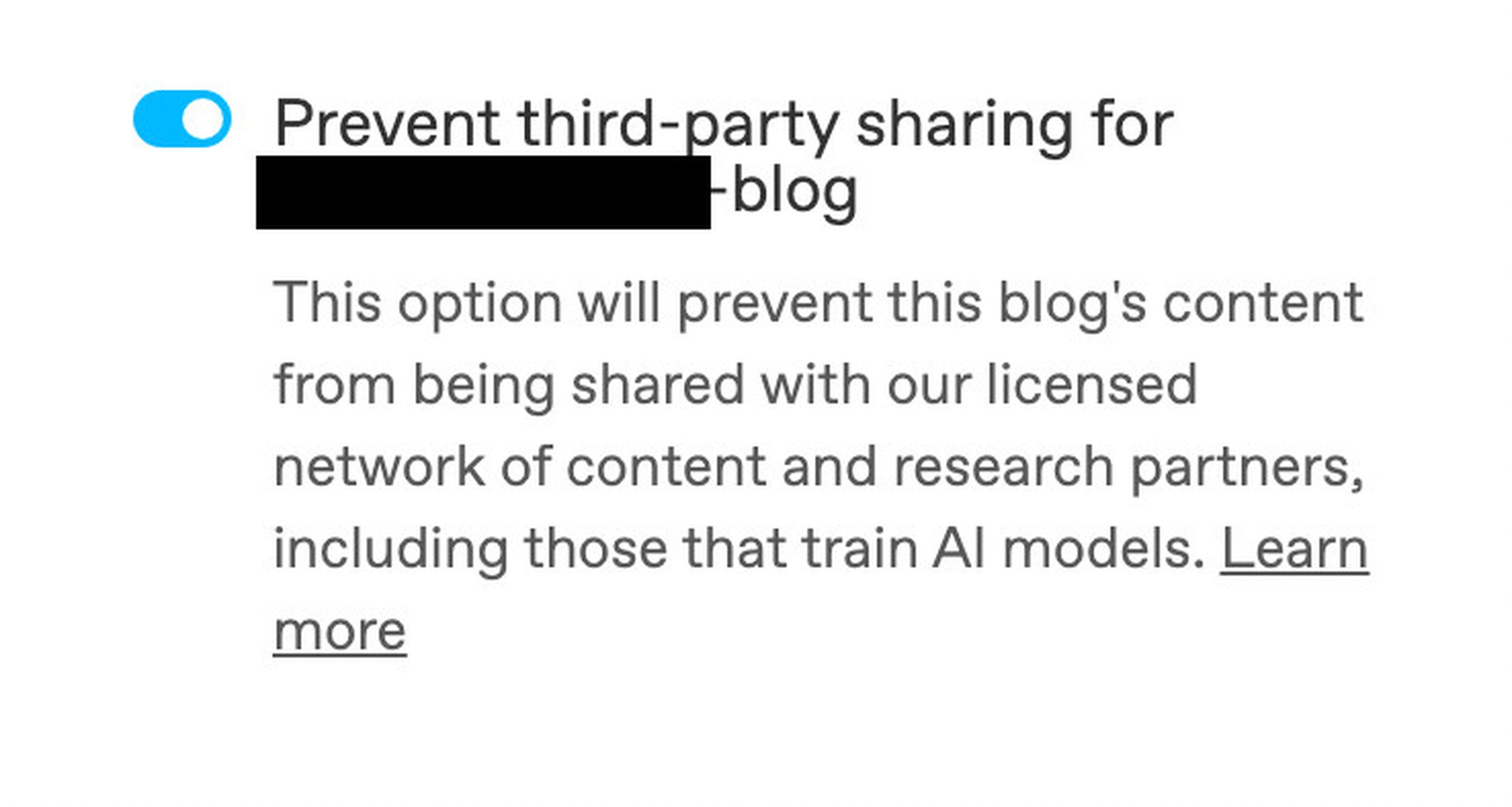 A screenshot of the “prevent third-party sharing” toggle as described in the link posted above.