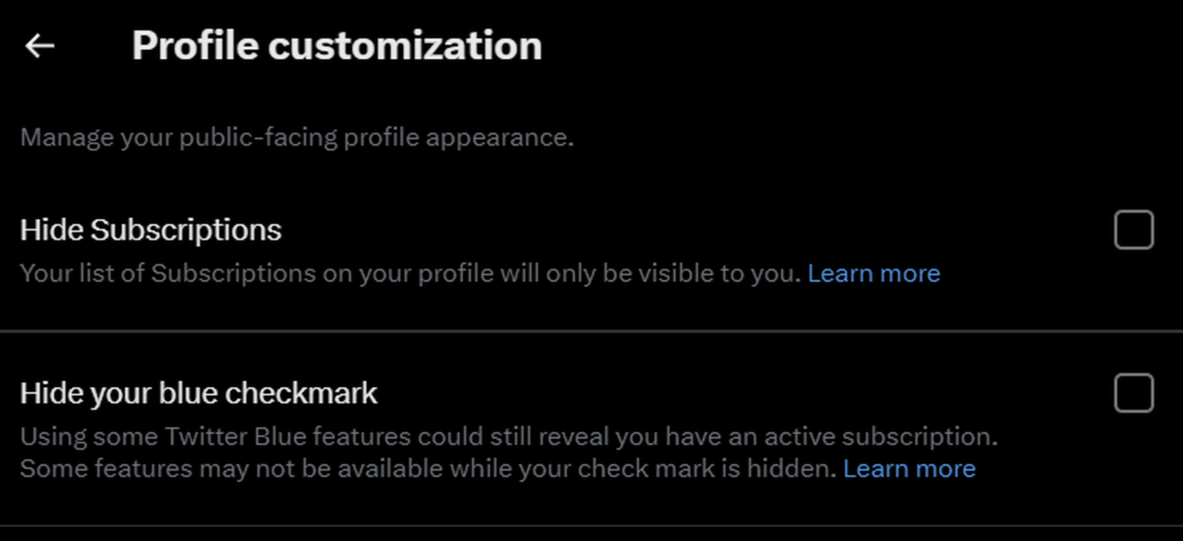 The new hide blue checkmark option.