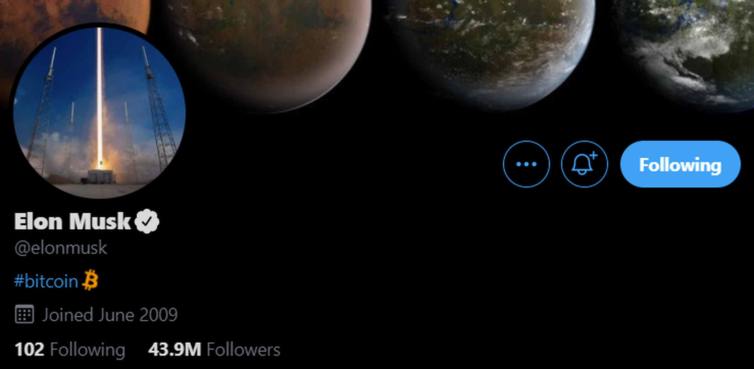 Elon Musk’s Twitter profile now mentions bitcoin.