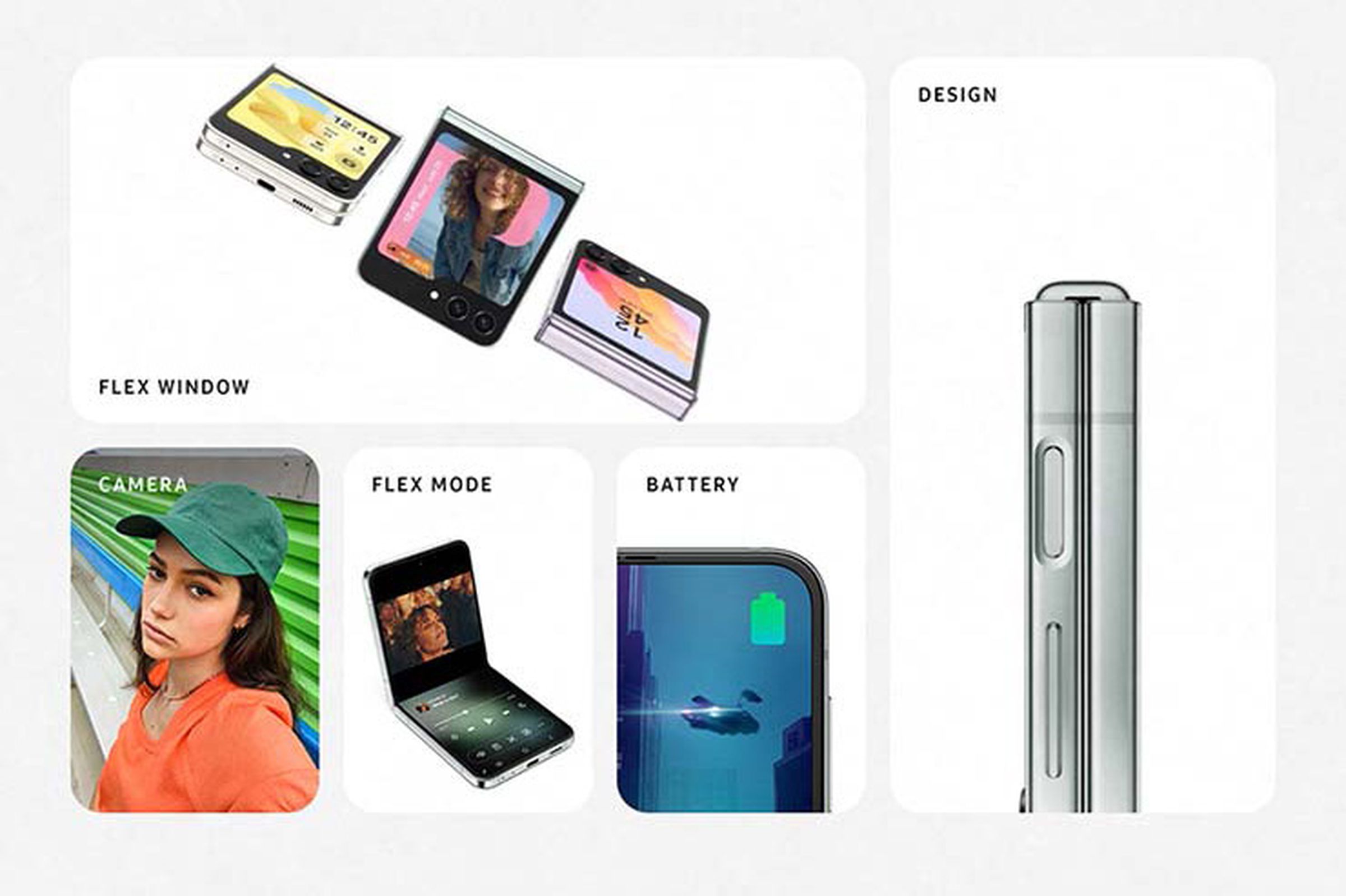 Images highlighting the top features of the Z Flip 5.