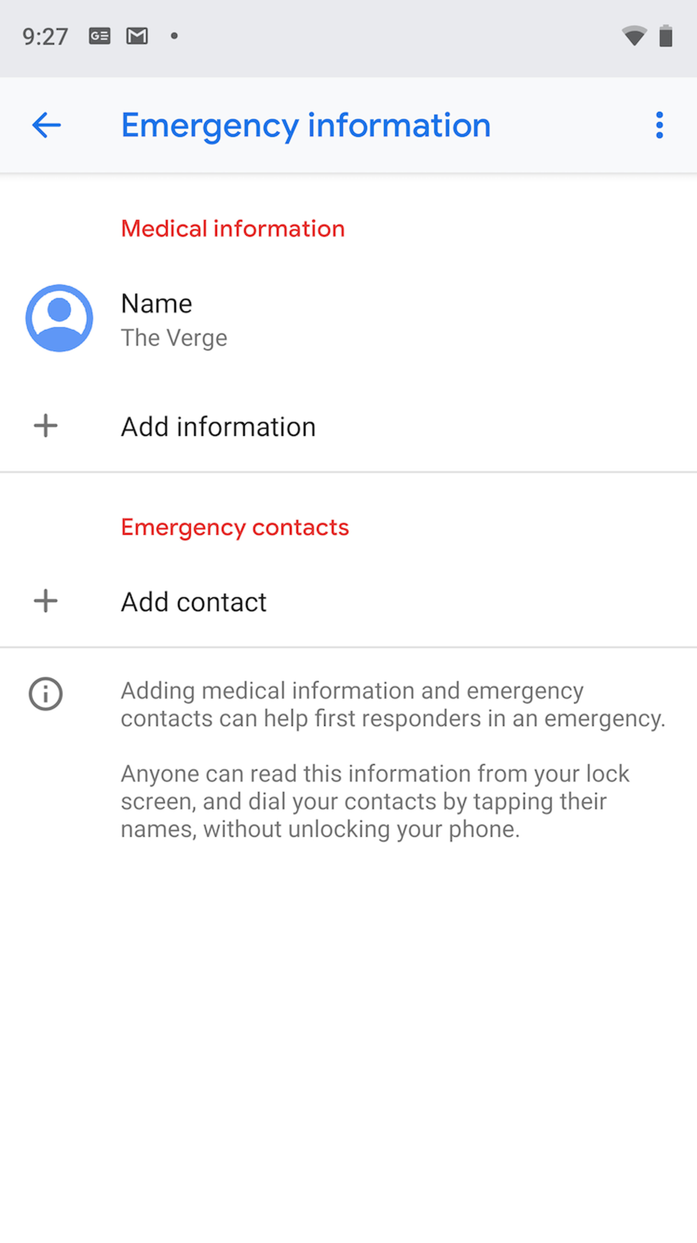 Android emergency contacts