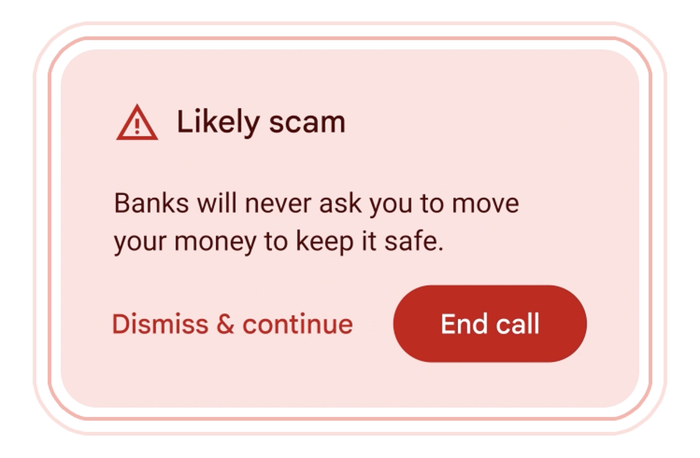 An Android notification warning users of suspected scamming activities during calls.