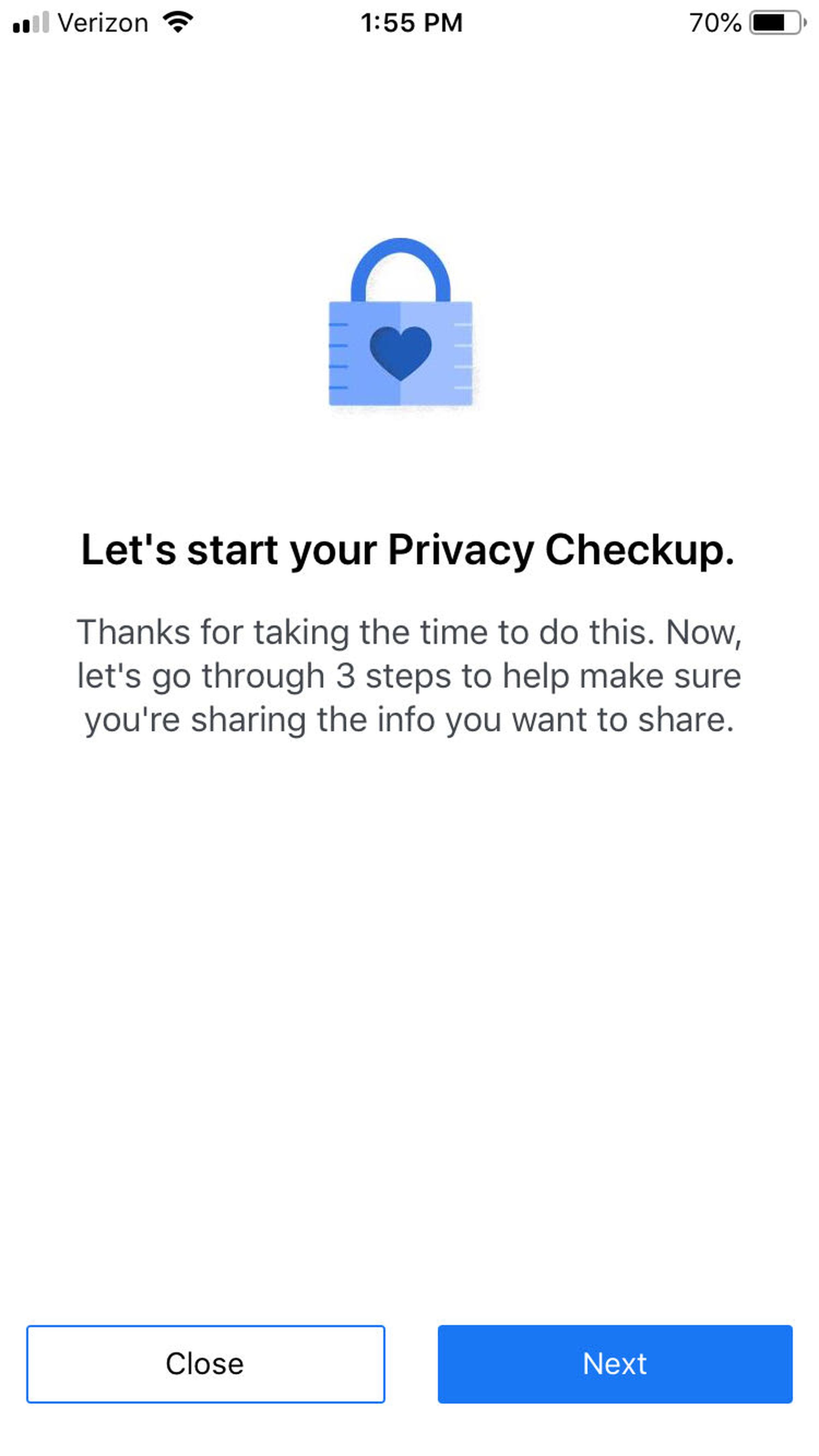 Facebook mobile checkup