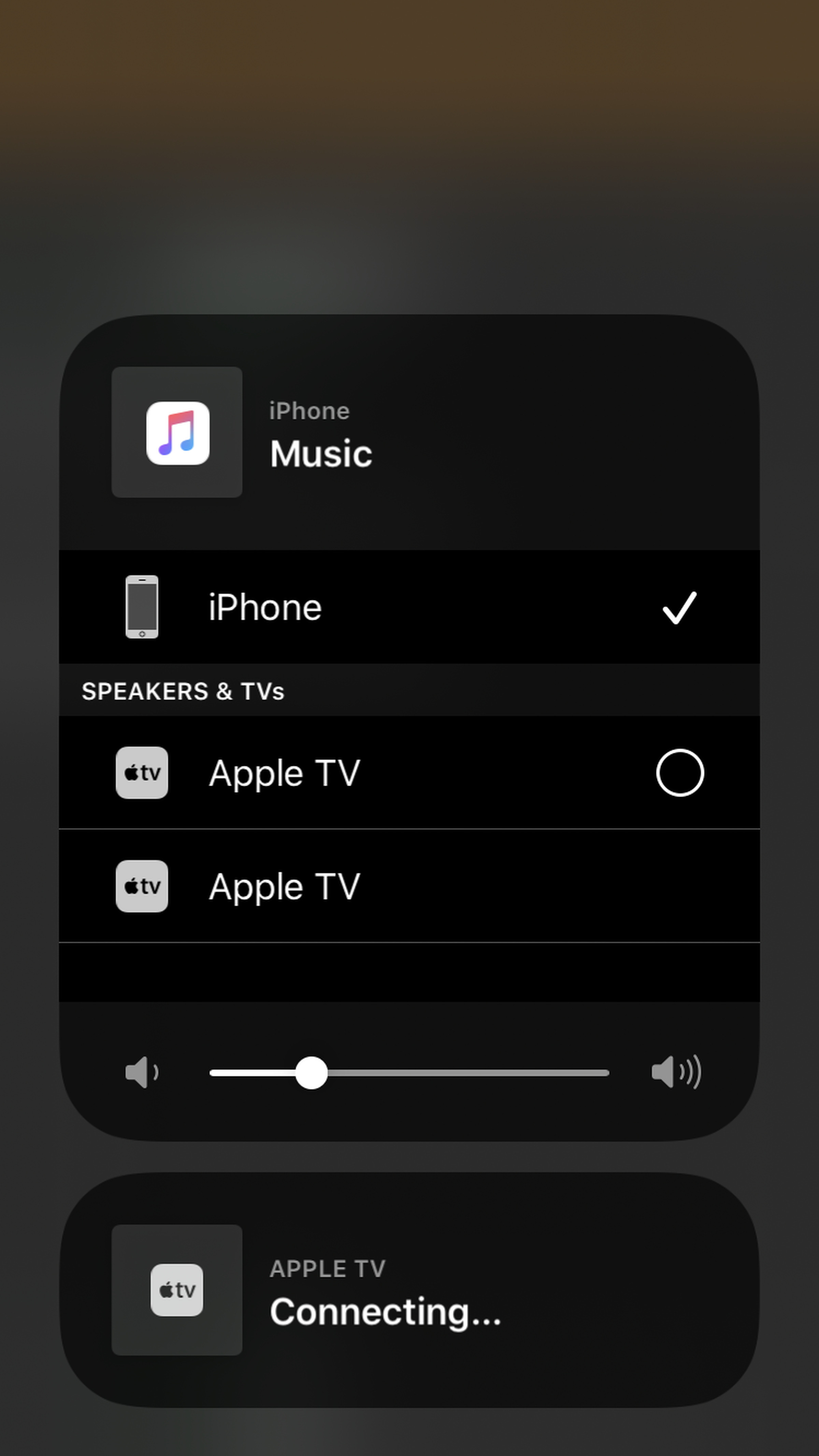 Select which device to use AirPlay with from this screen.
