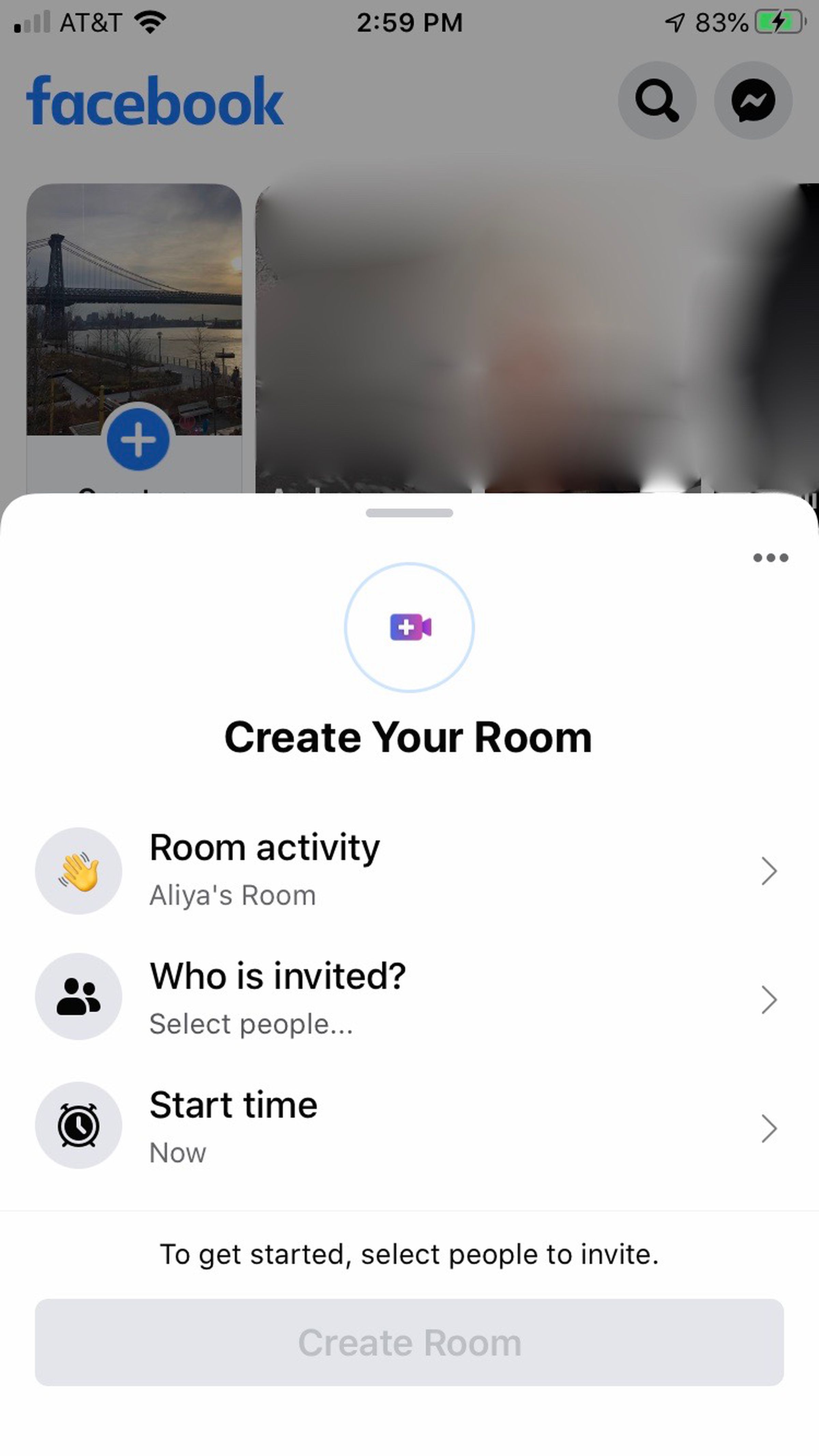 A menu will appear at the bottom of your screen, with three options: “Room activity,” “Who is invited?” and “Start time.”