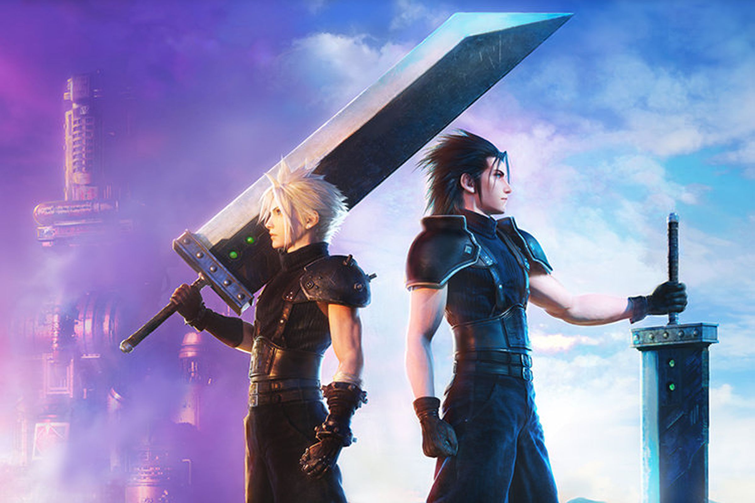 Promotional art for Final Fantasy VII Ever Crisis featuring Cloud Strife and Zack Fair.