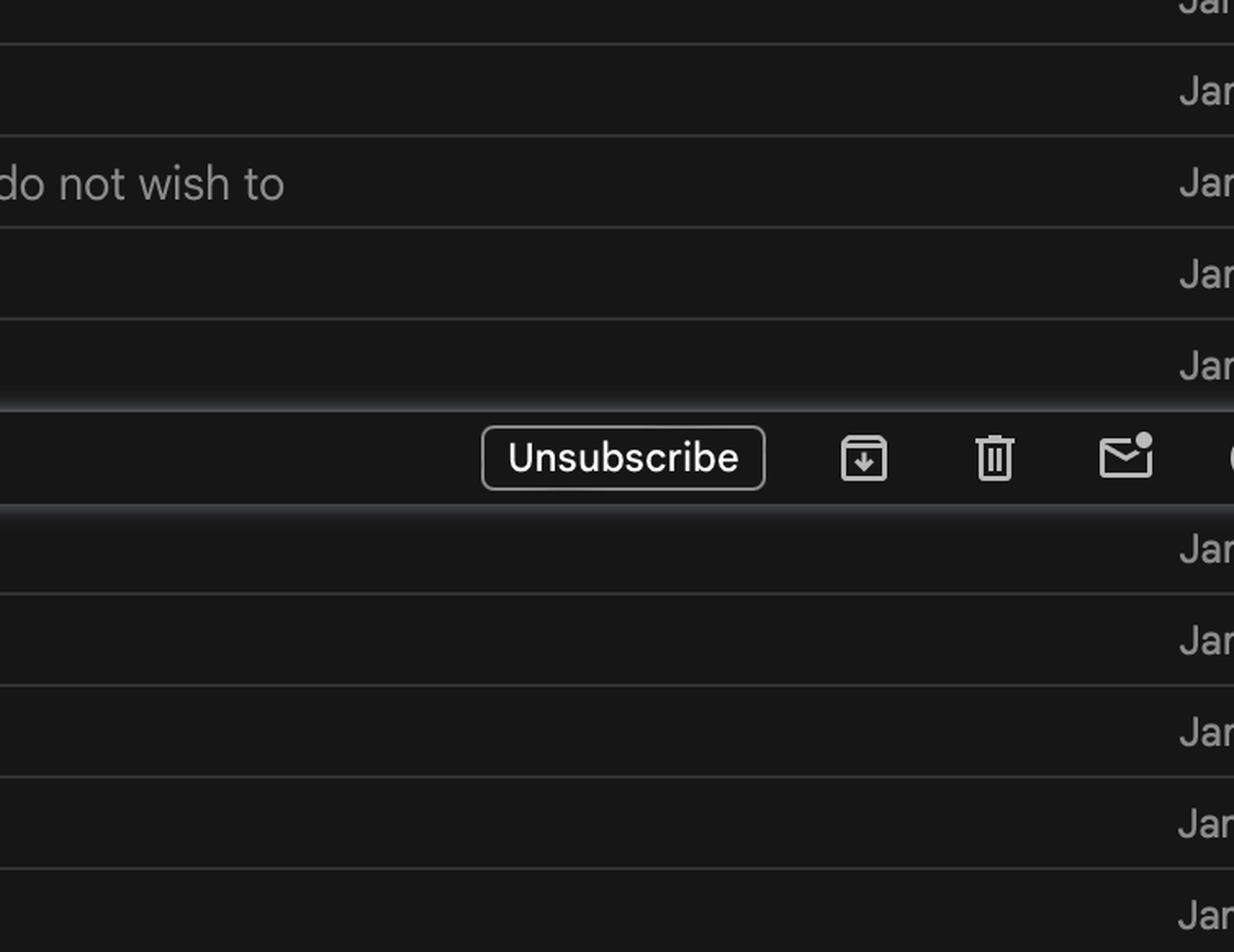 A screenshot of the new unsubscribe option in Gmail on the web.