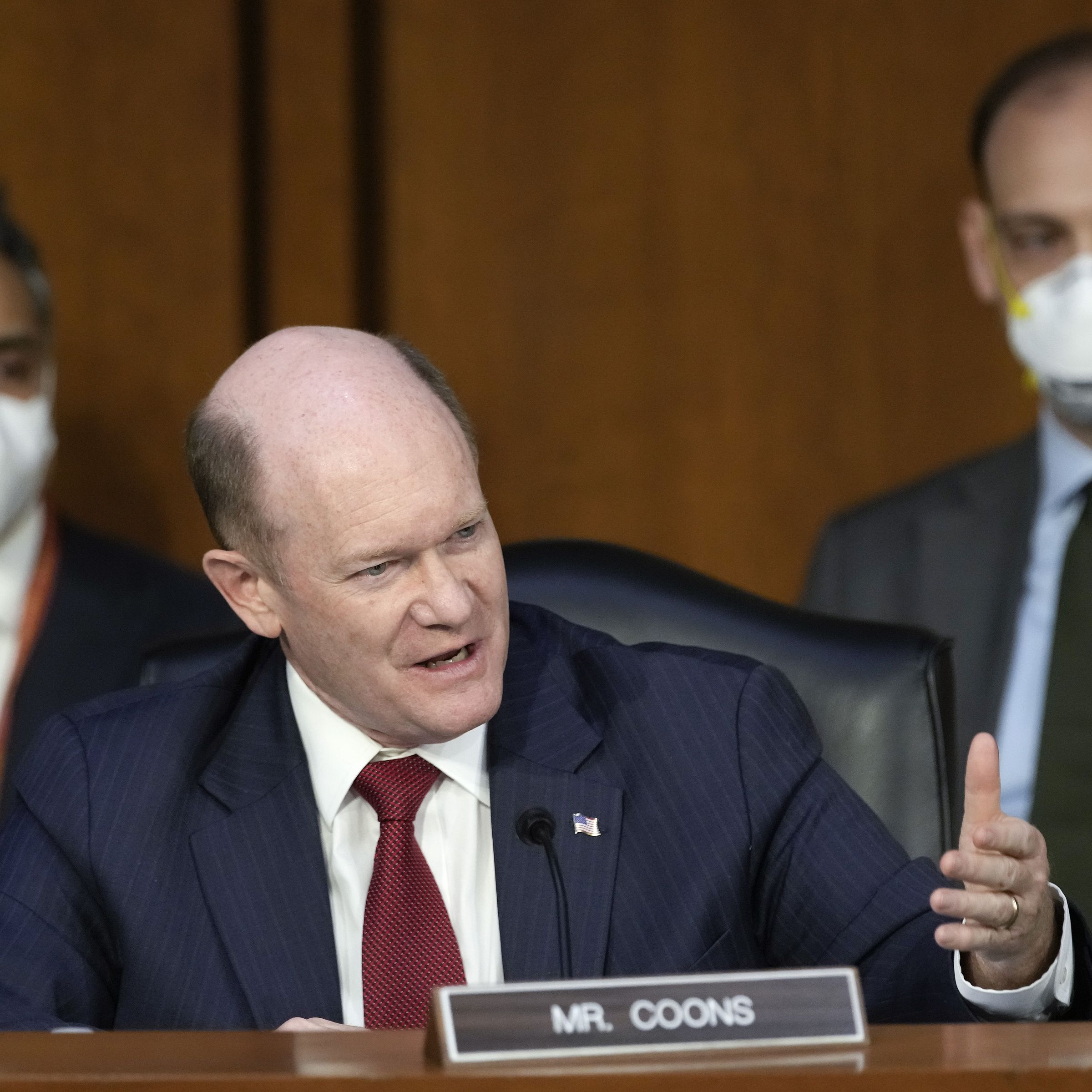 Sen. Chris Coons, who led Wednesday’s hearing on tech transparency, during a previous hearing in March