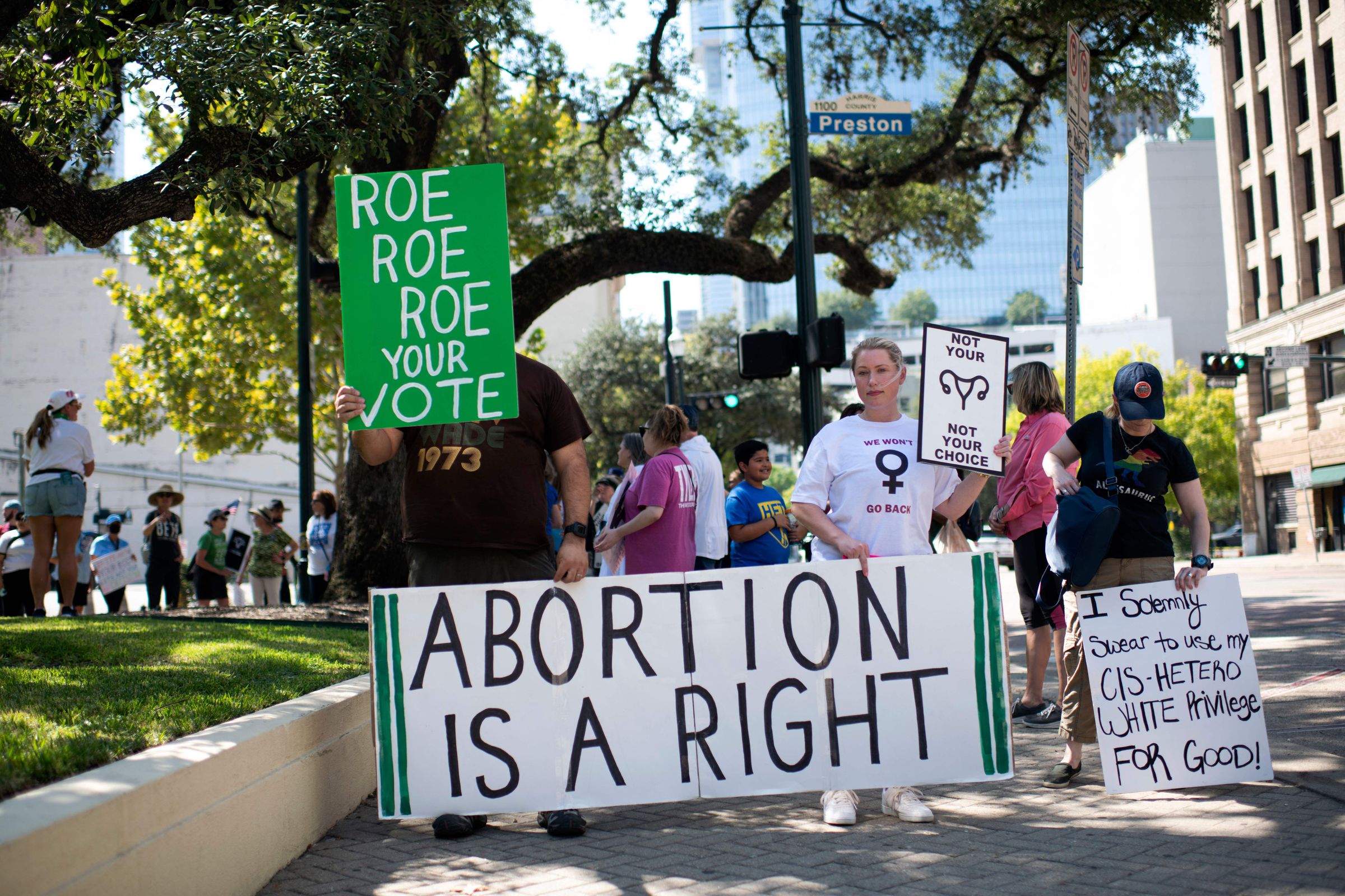 A Texas abortion protest in front of the Harris County Courthouse