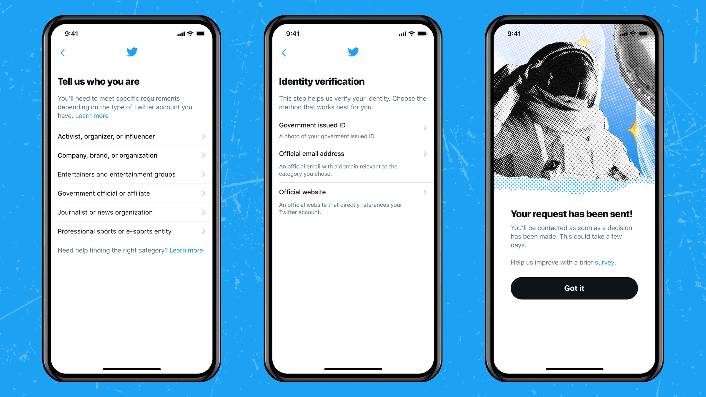 Twitter’s new verification application.
