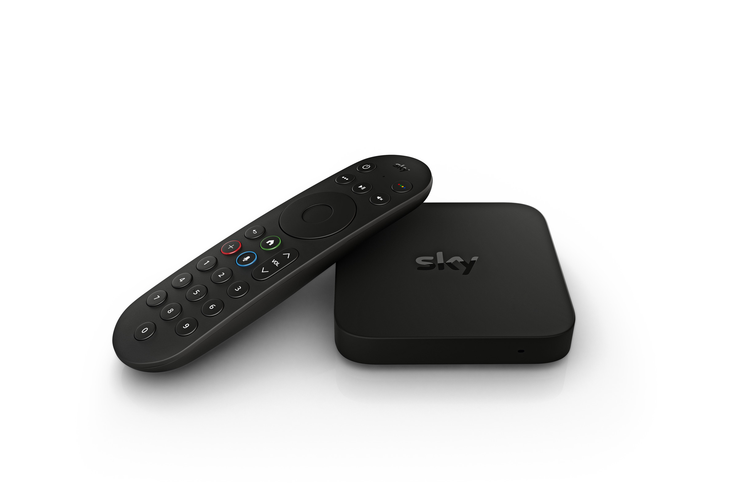 The Sky Stream puck with a remote for streaming access to Sky TV content