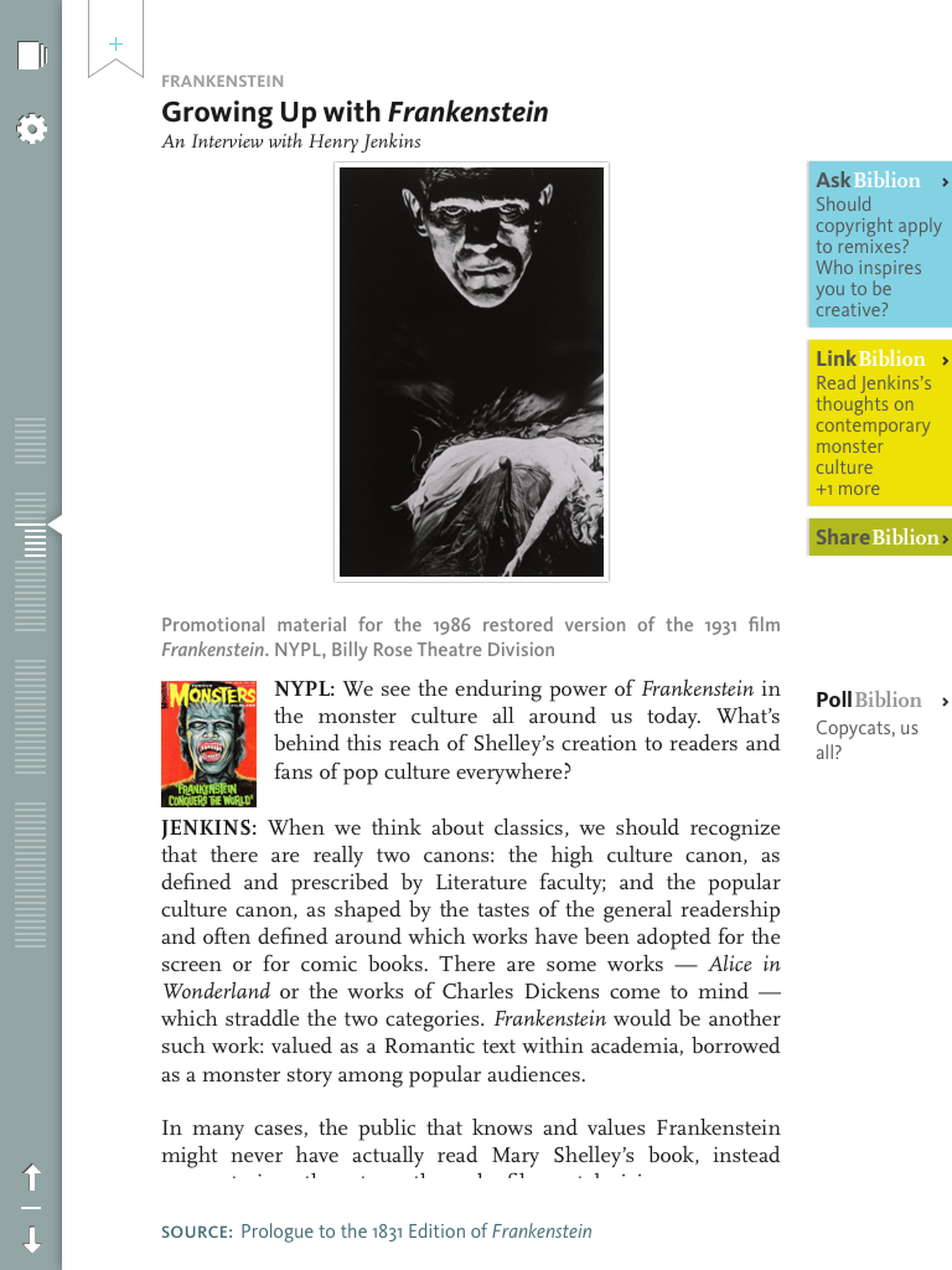 NYPL Biblion 'Frankenstein' App