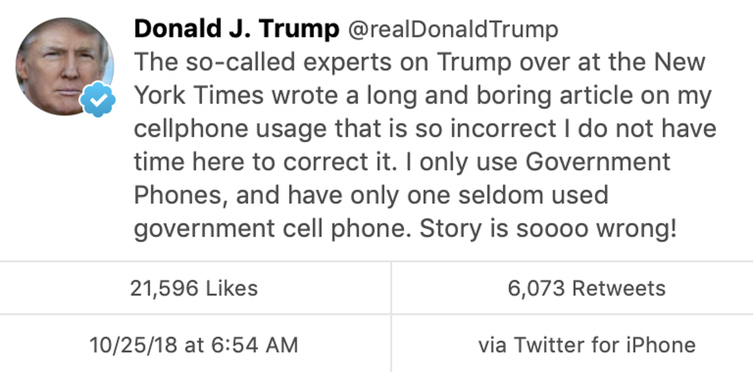 Another message from Trump’s “seldom used government cell phone.” 