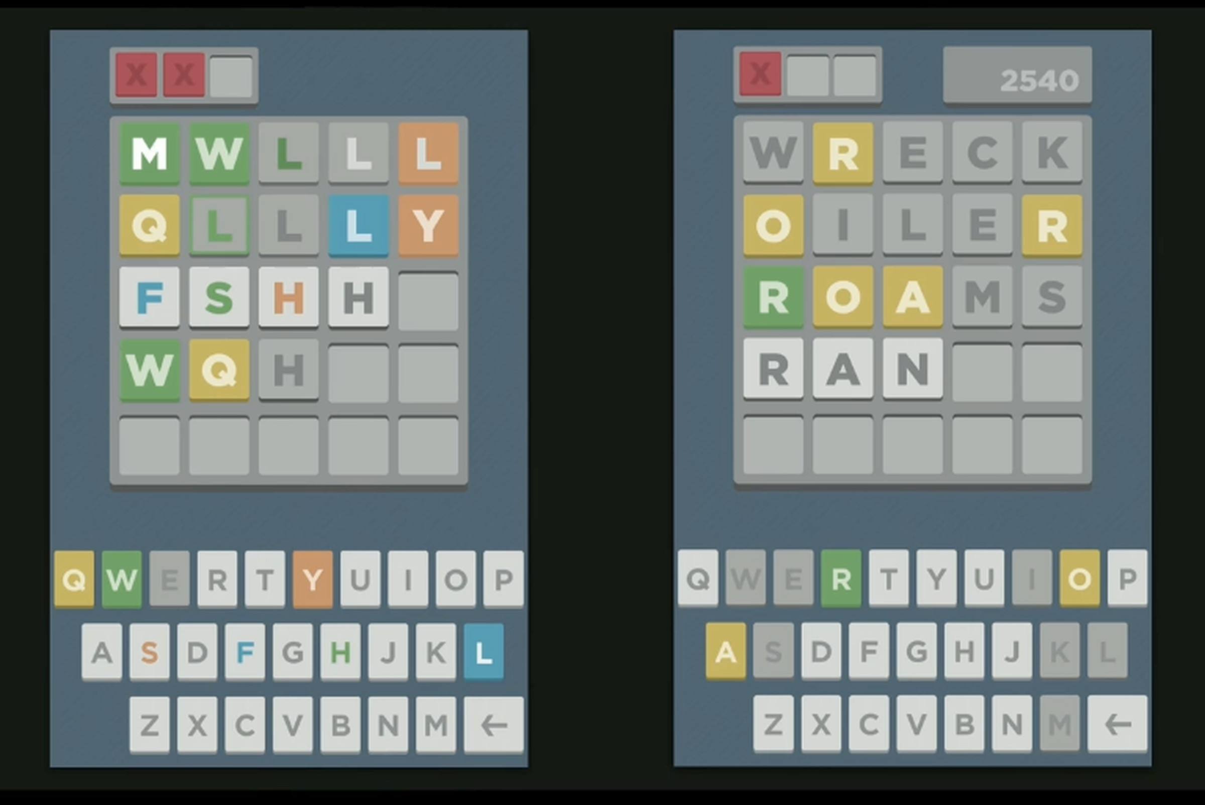 Screenshots of Wordle prototypes.