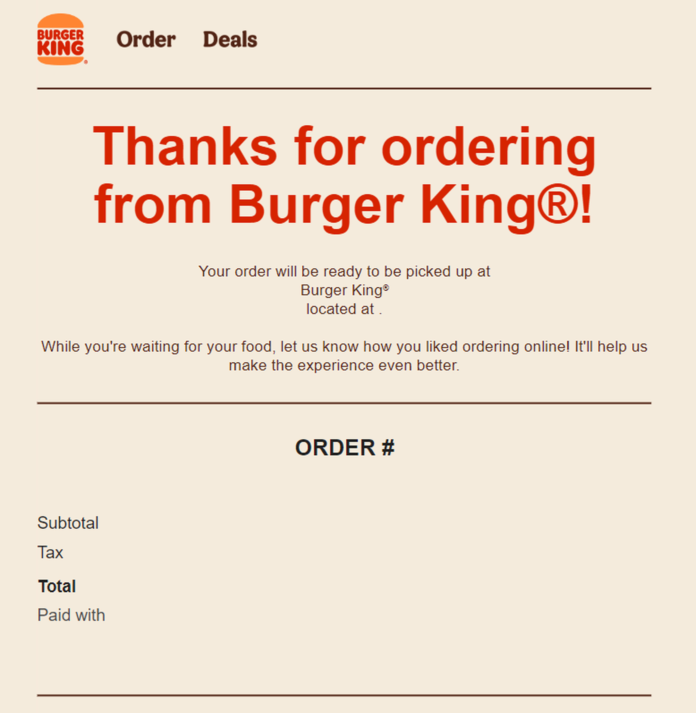 Burger King’s blank order receipt.