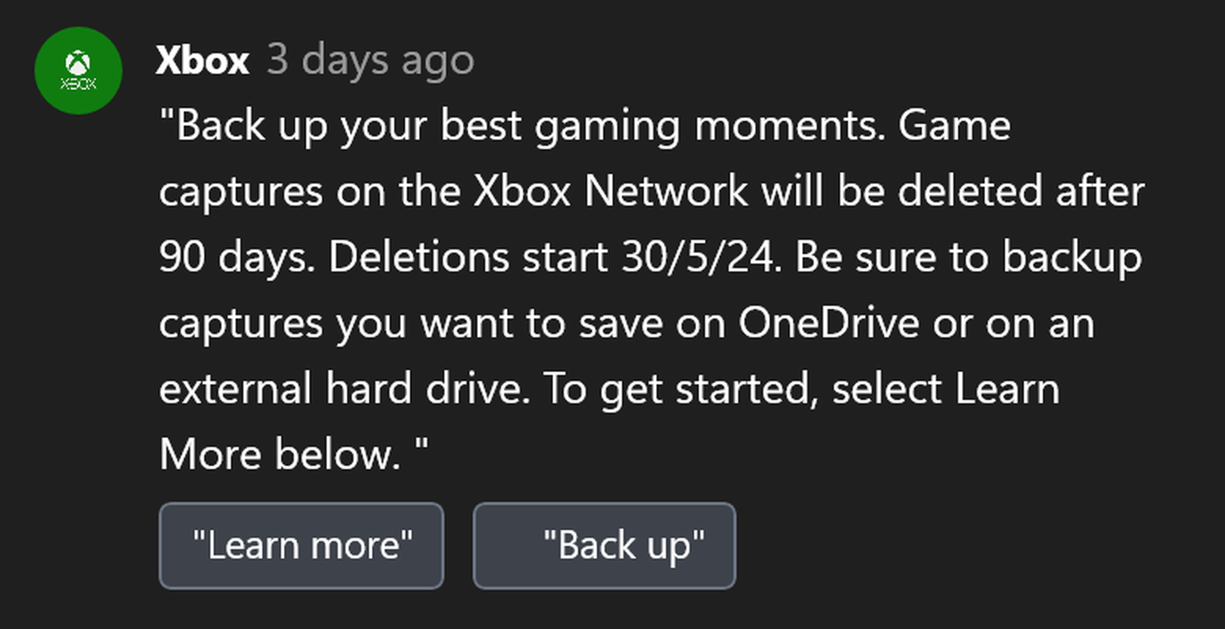 A message from Xbox.