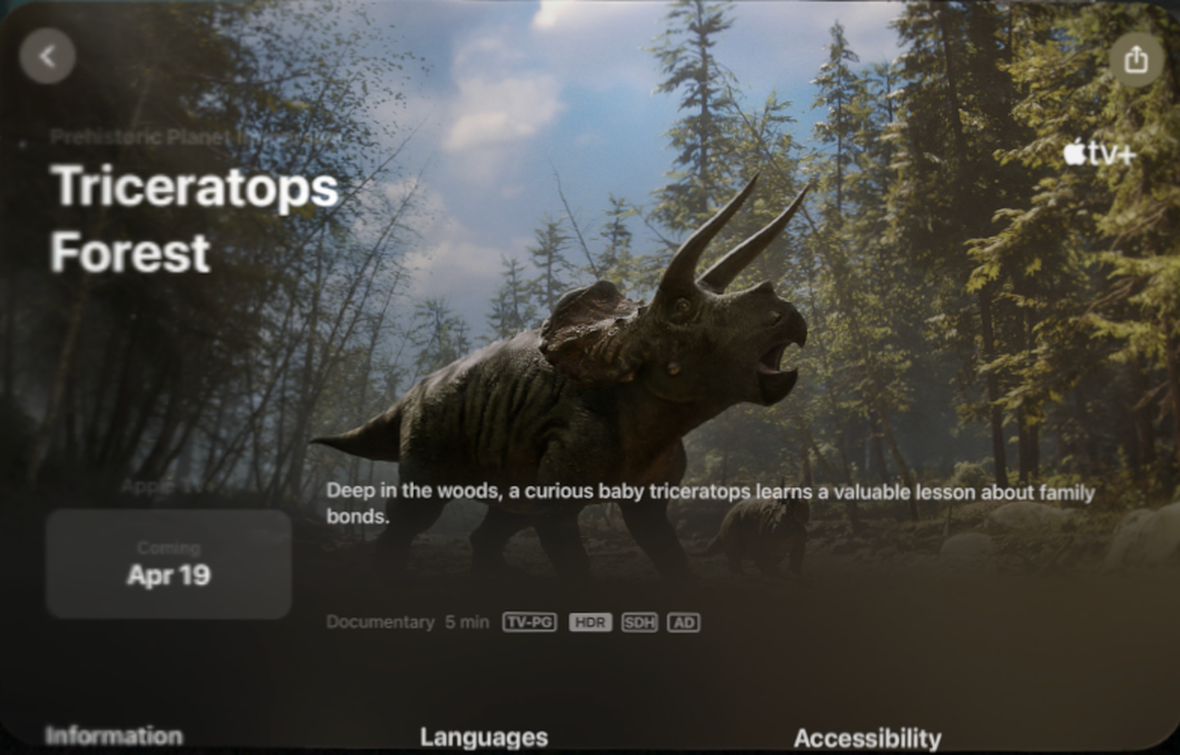 A screenshot of the episode page for Triceratops Forest.