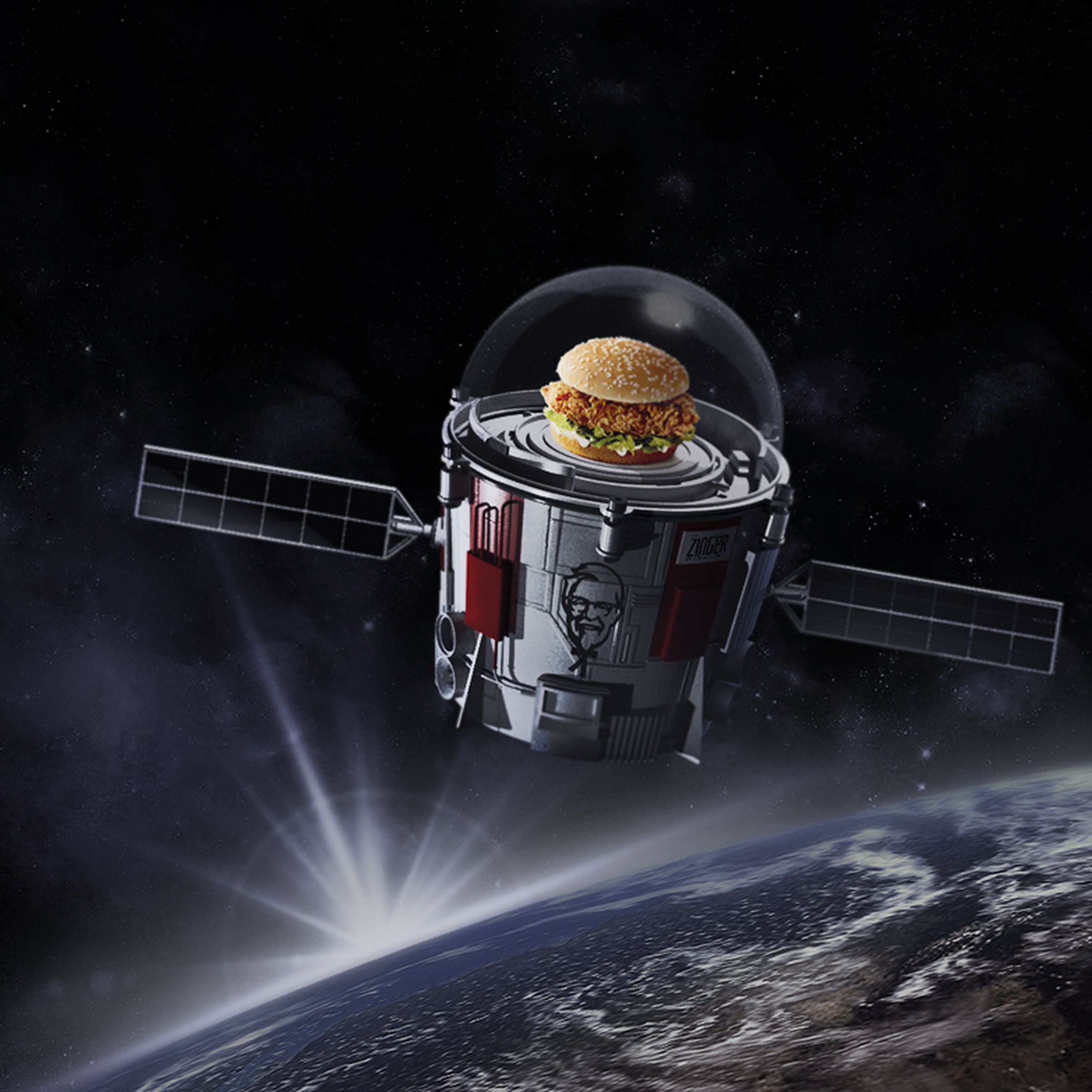 The KFC Zinger sandwich if it were an astronaut.