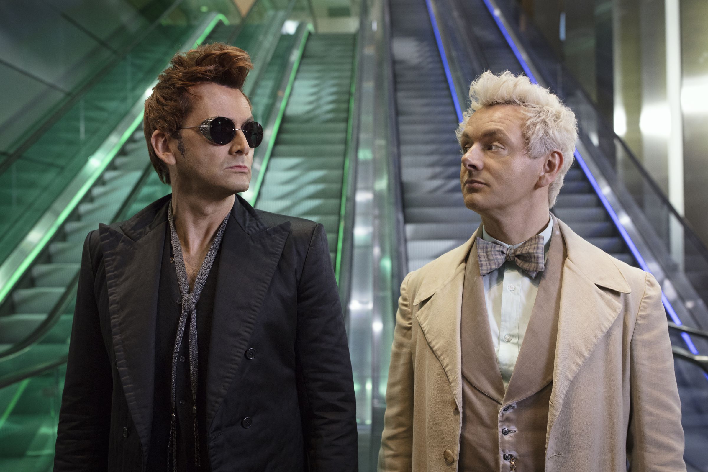 A photo of David Tennant and Michael Sheen in Good Omens.