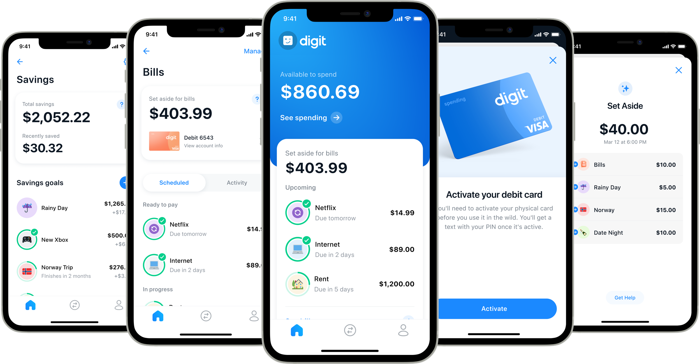 The new Digit app with a focus on spending, bills, and goals.