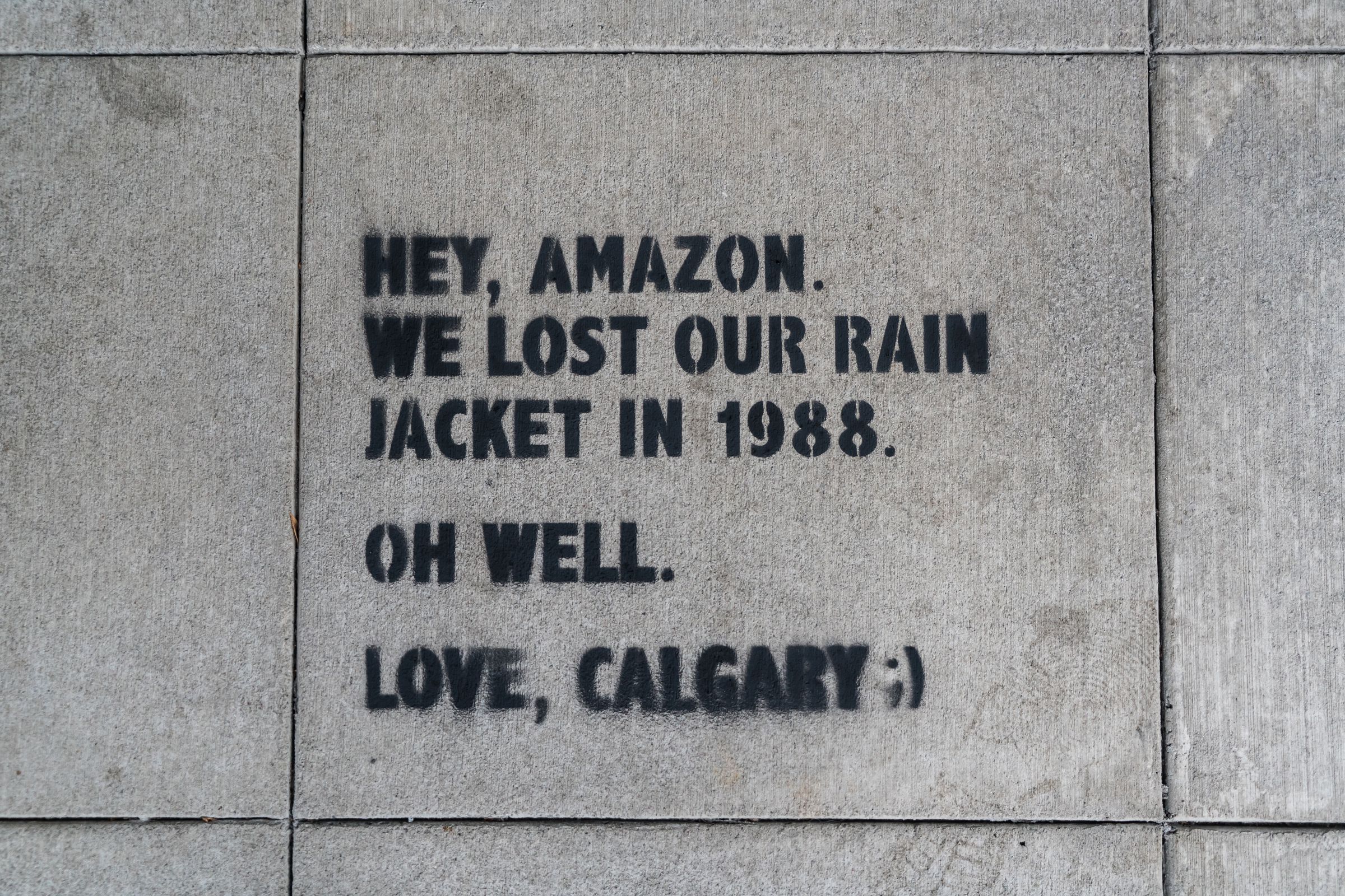 Graffiti promoting Calgary, tagged in Seattle, Amazon’s first headquarters.