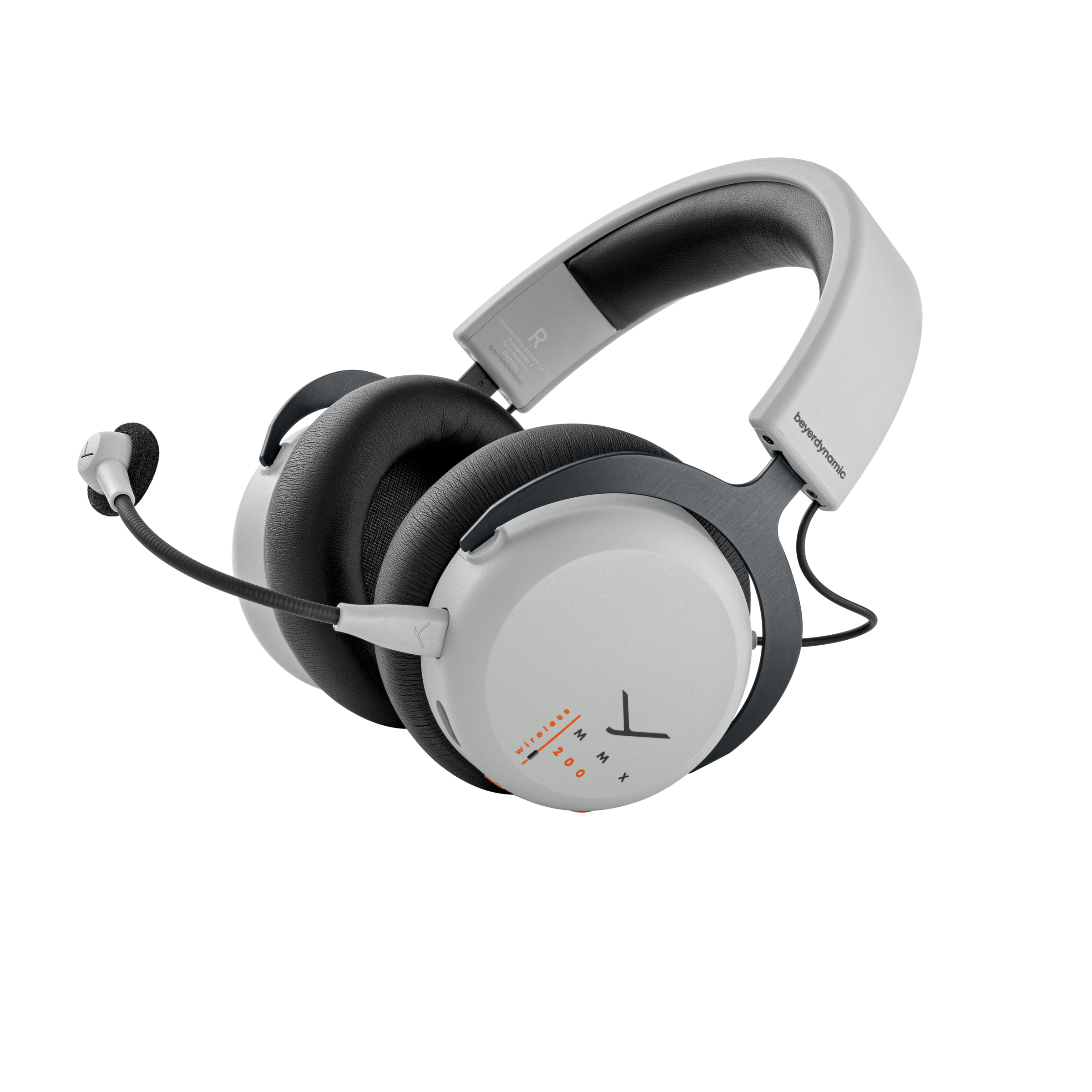 The Beyerdynamic MMX 200 wireless gaming headset in gray on a white background.