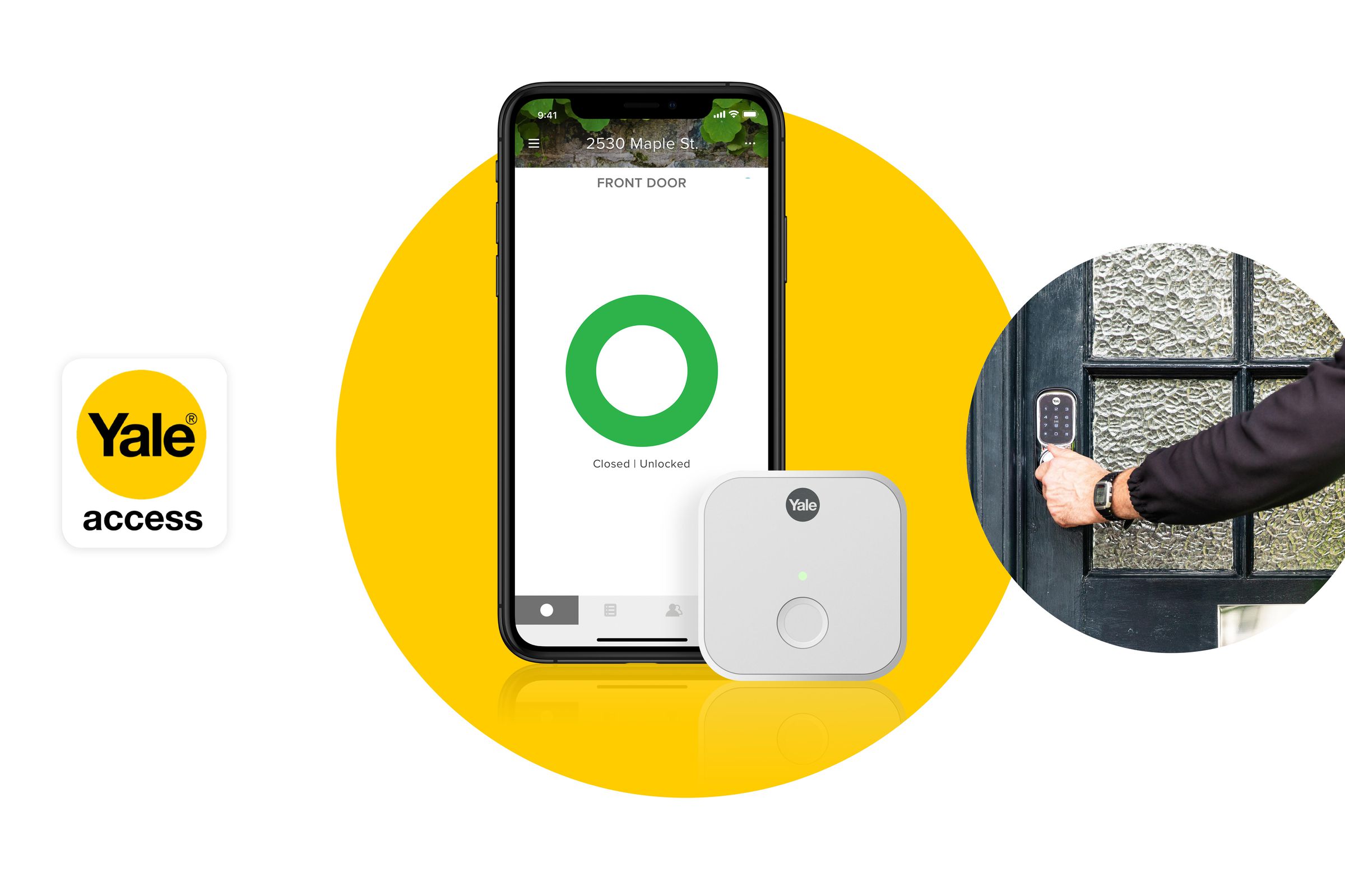 The module will allow Yale’s European smart locks (pictured: right) to be compatible with August’s app platform (pictured: center).