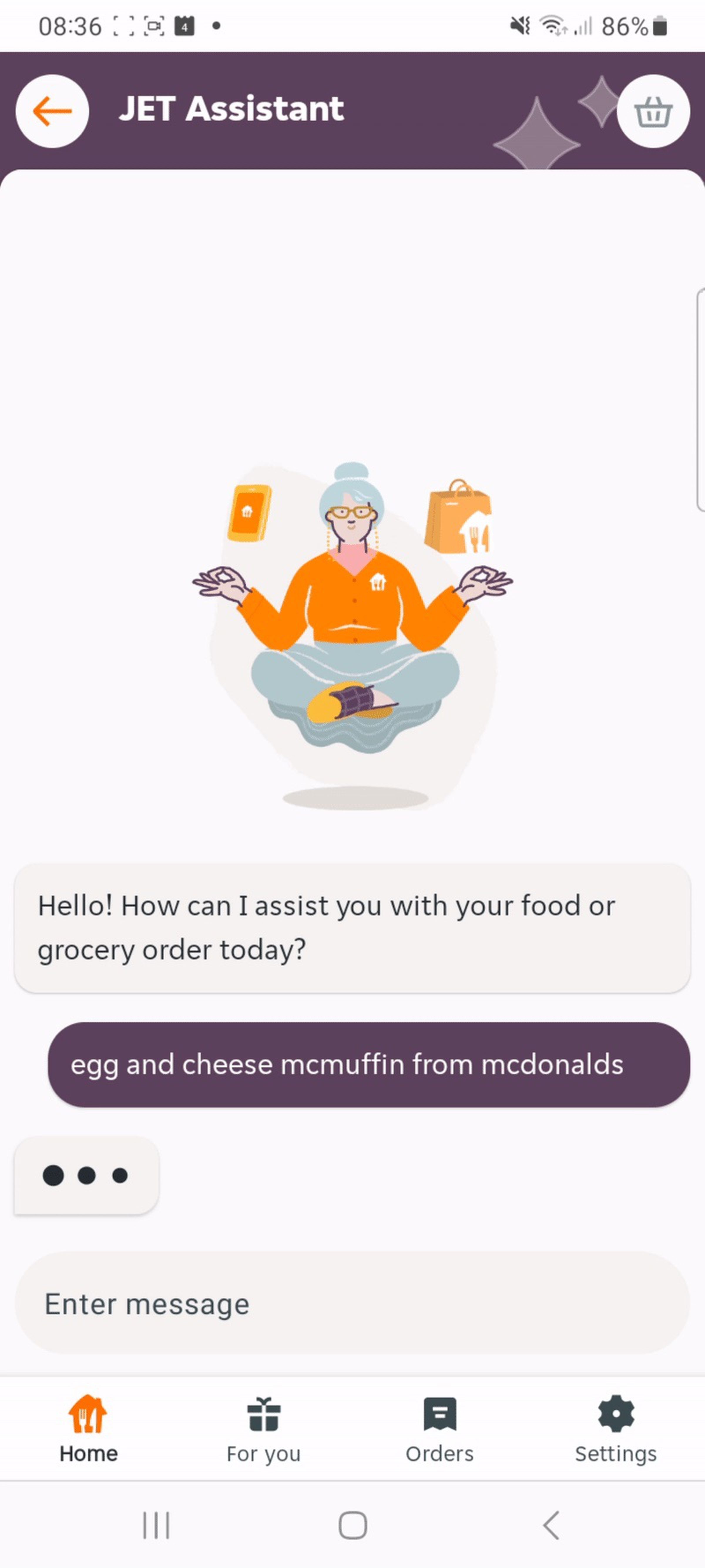 User responds “egg and cheese mcmuffin from mcdonalds”