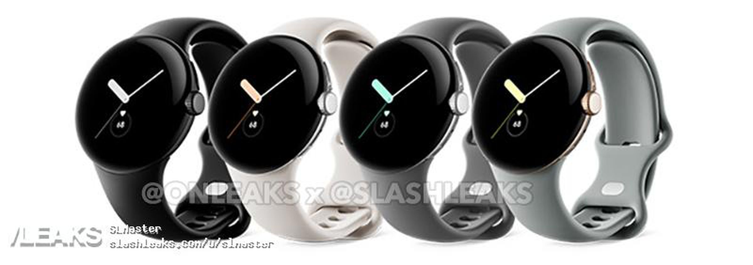 Four Pixel Watches with silicone bands